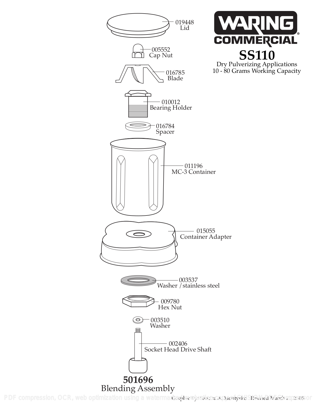 Waring SS110 Parts List