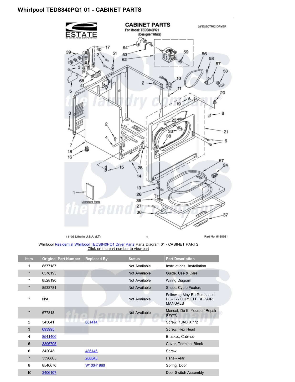 Whirlpool TEDS840PQ1 Parts Diagram