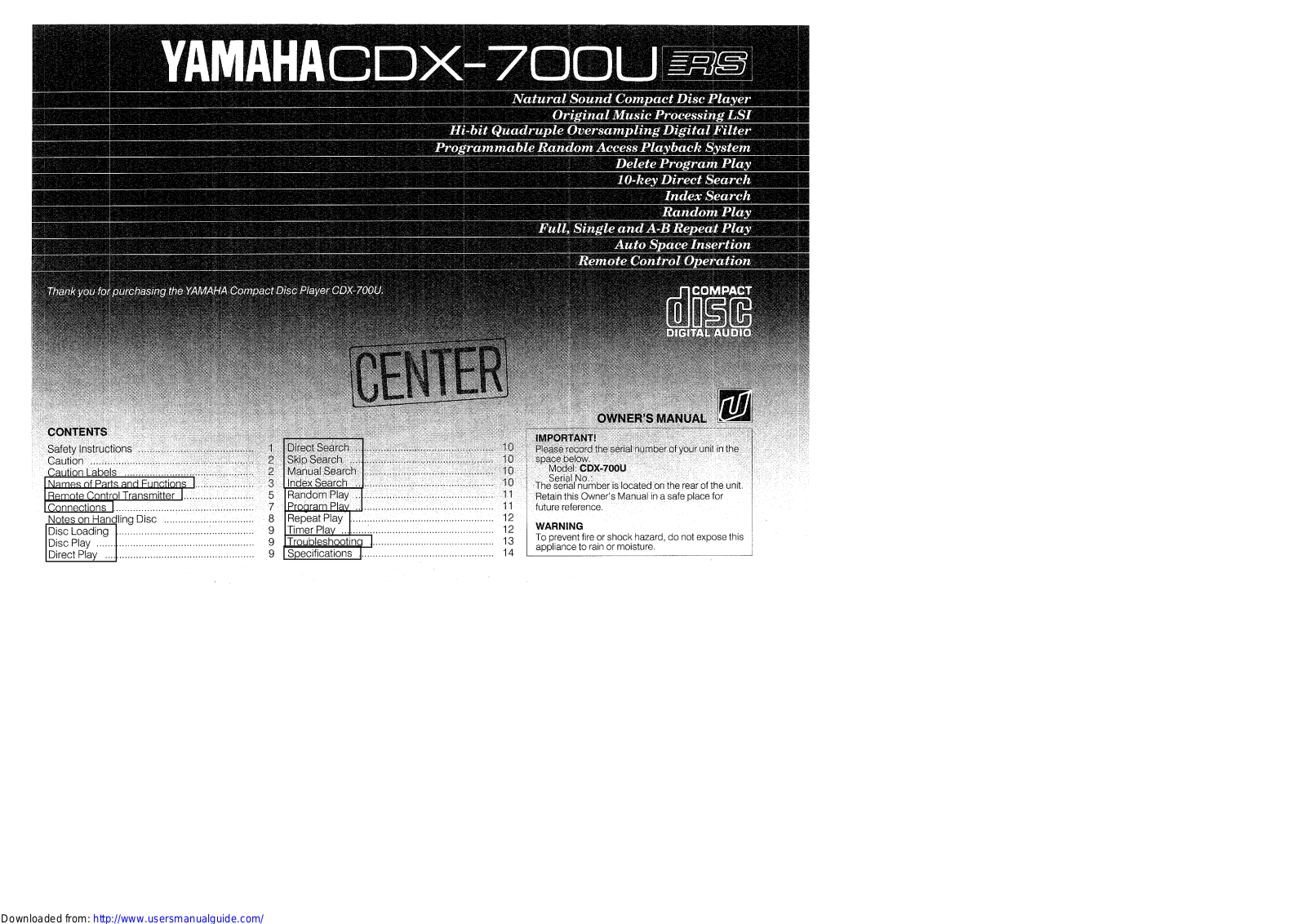 Yamaha Audio CDX-700U User Manual