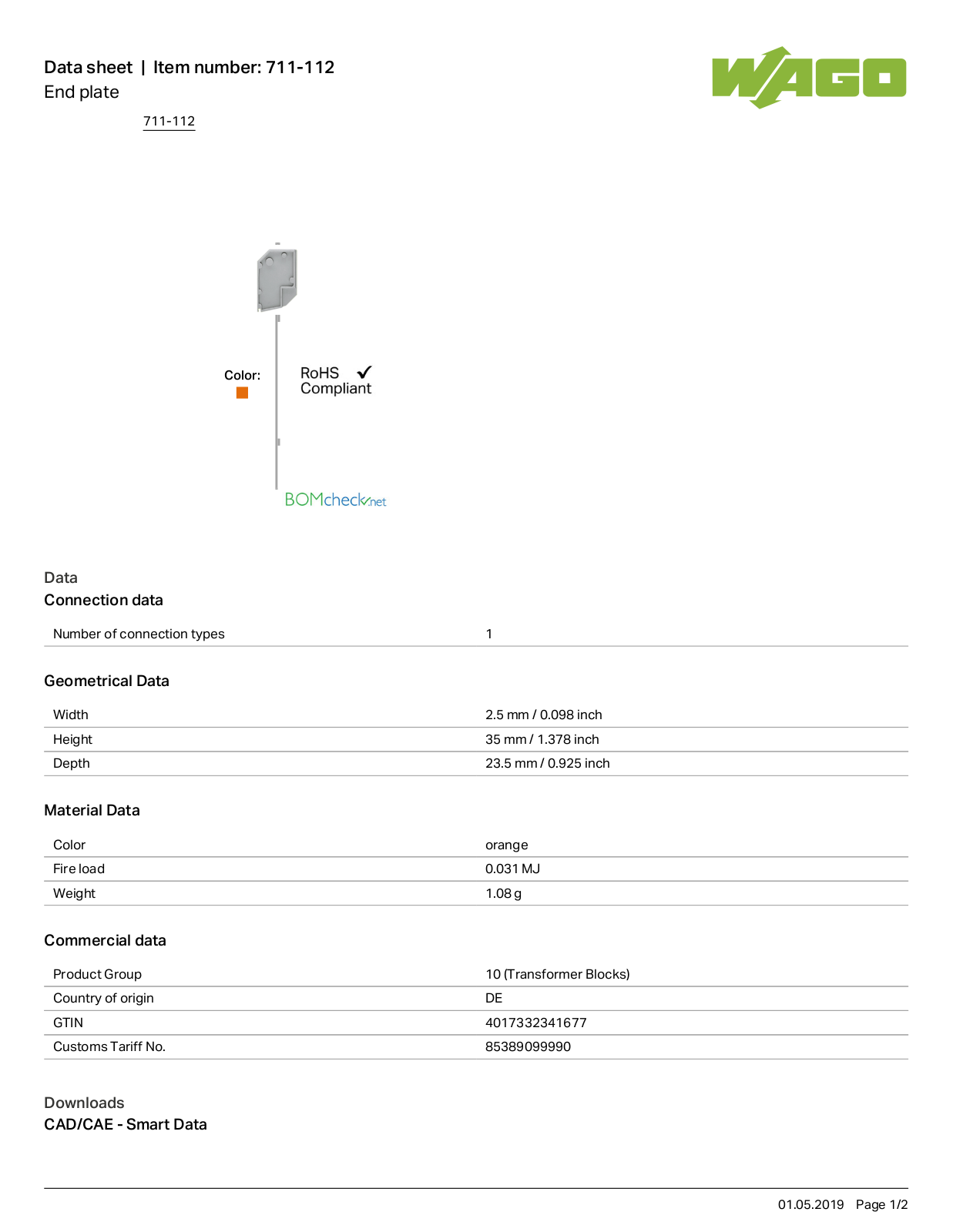 Wago 711-112 Data Sheet