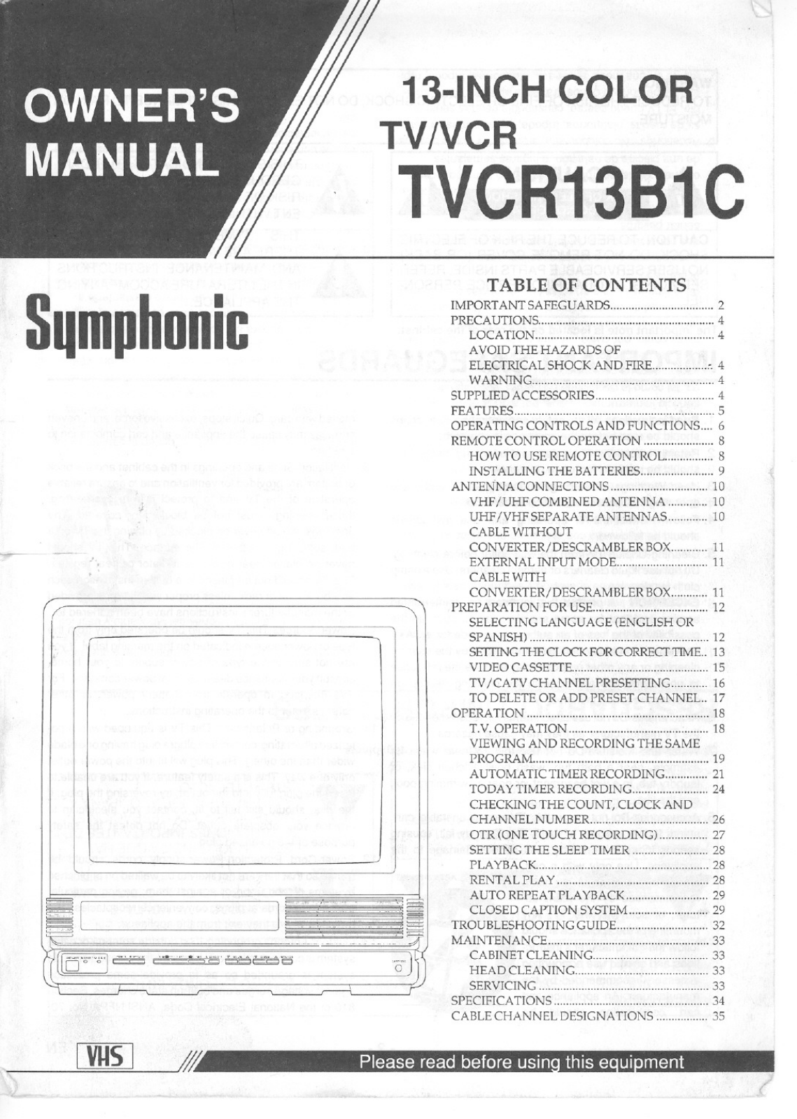 FUNAI TVCR13B1C, TVCR13B1C User Manual