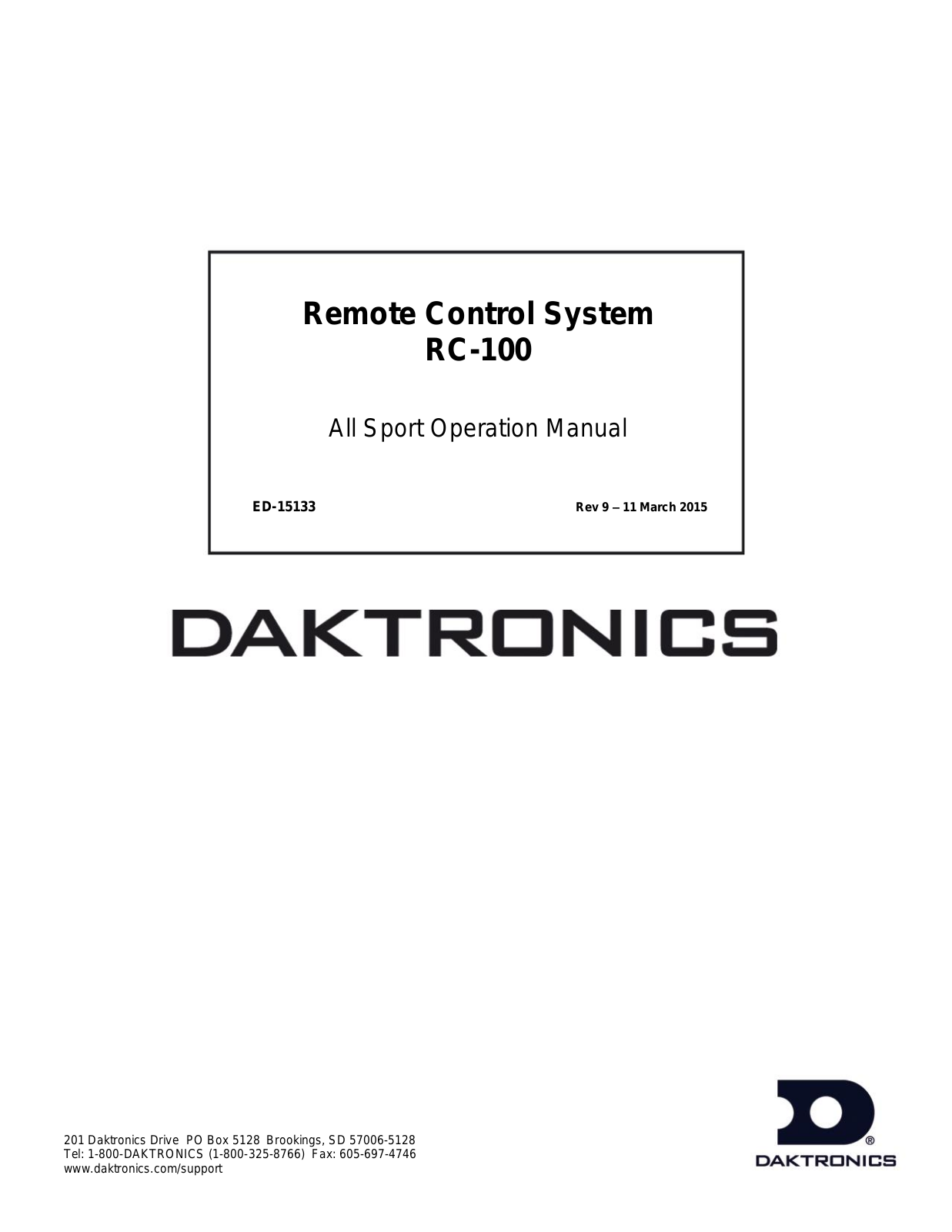 Daktronics RC-100 User Manual