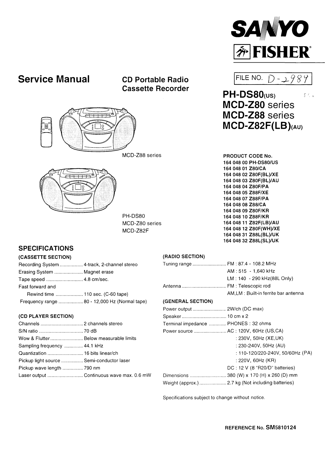 sanyo MCD Z80 Service Manual