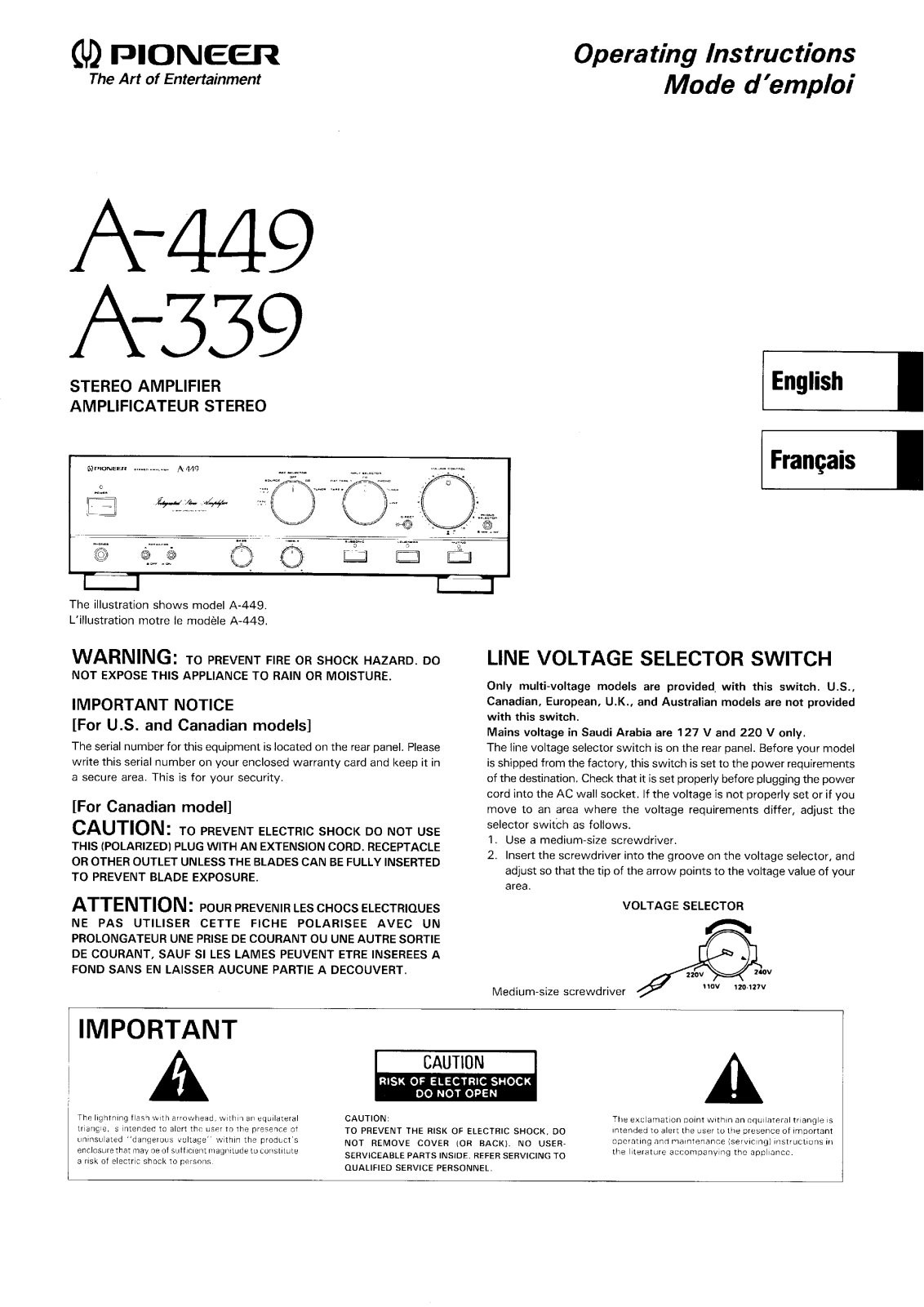 Pioneer A-339, A-449 Service Manual