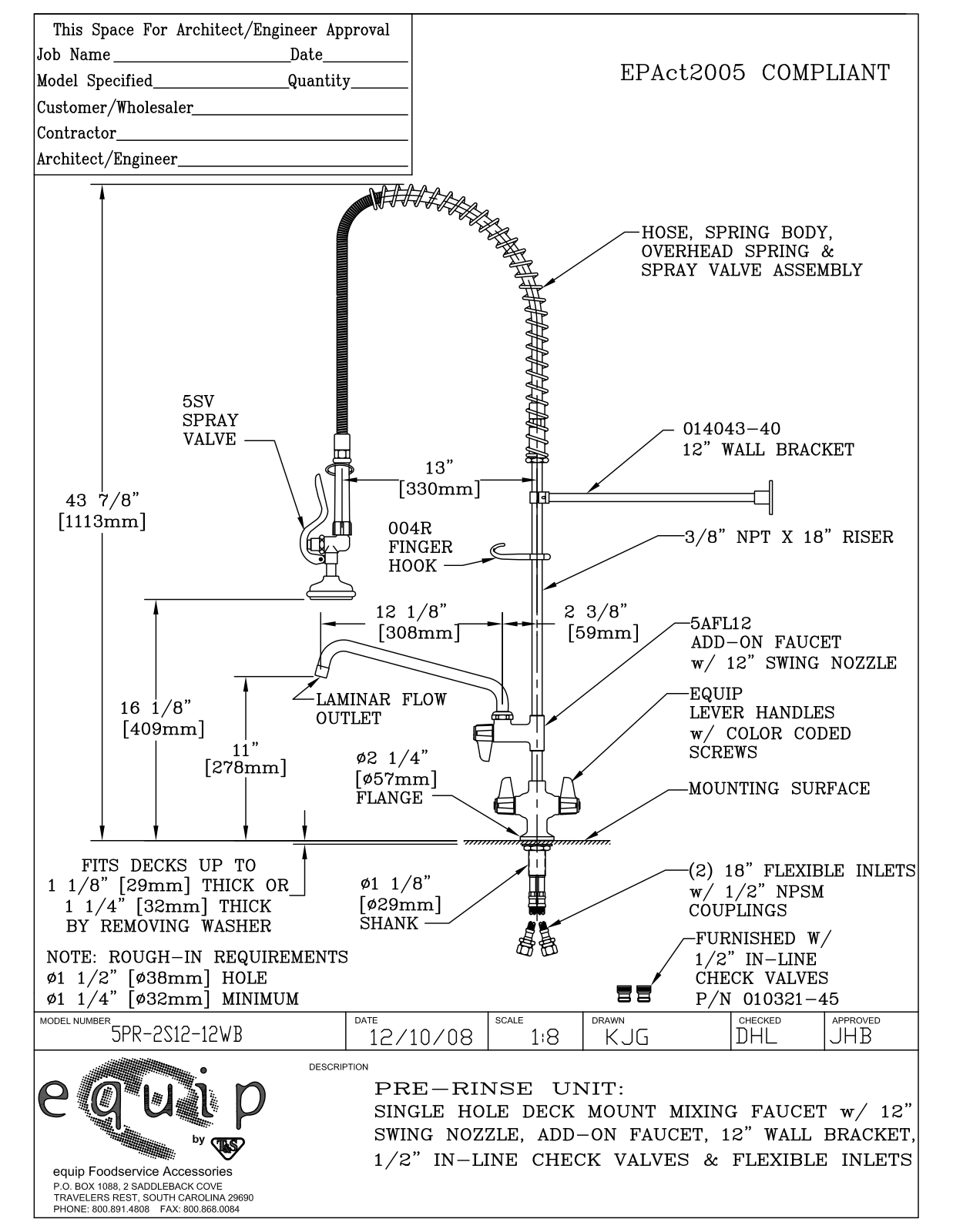 T&S Brass 5PR-2S12-12WB User Manual