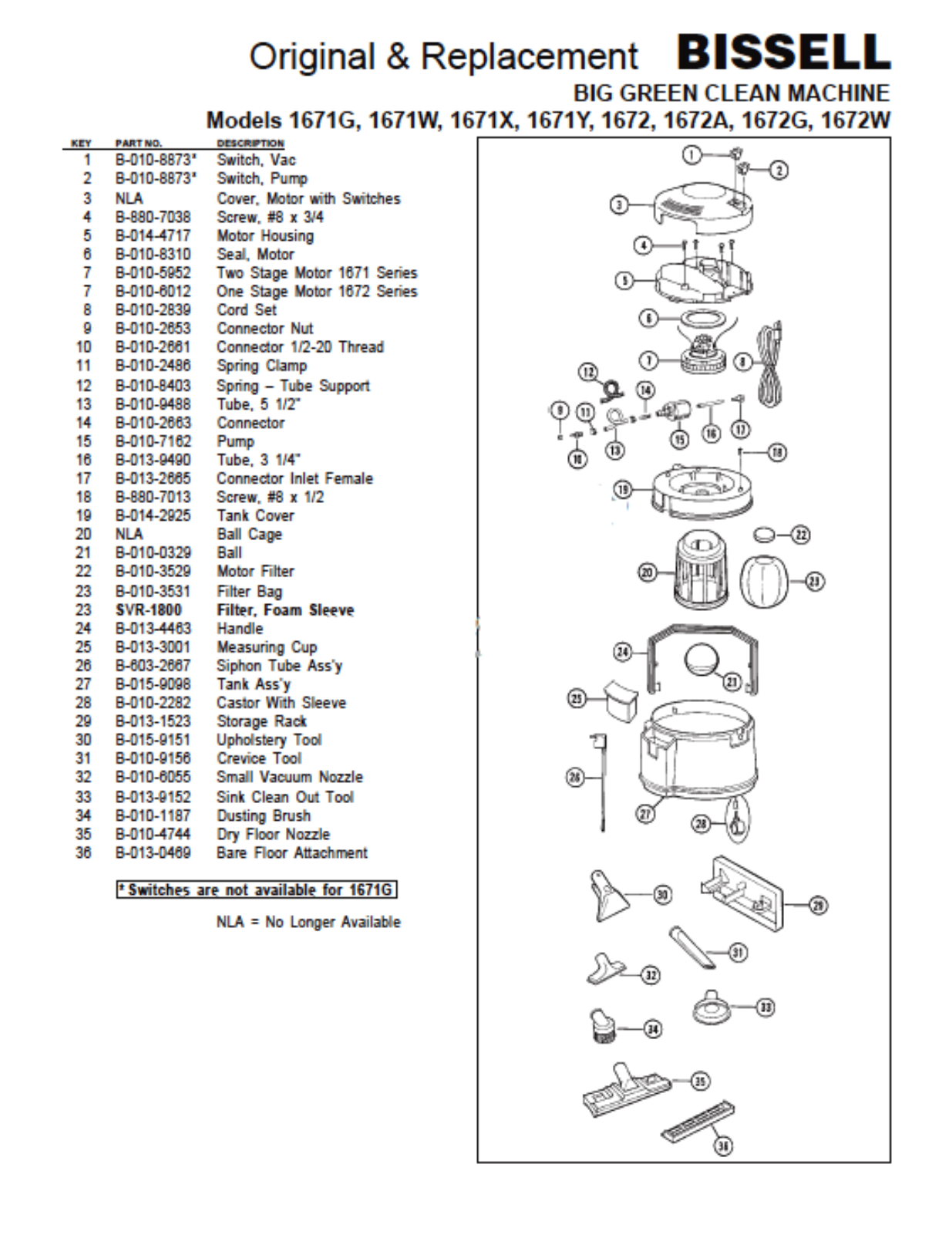 Bissell 1671g, 1671w, 1671x, 1672, 1672a Owner's Manual