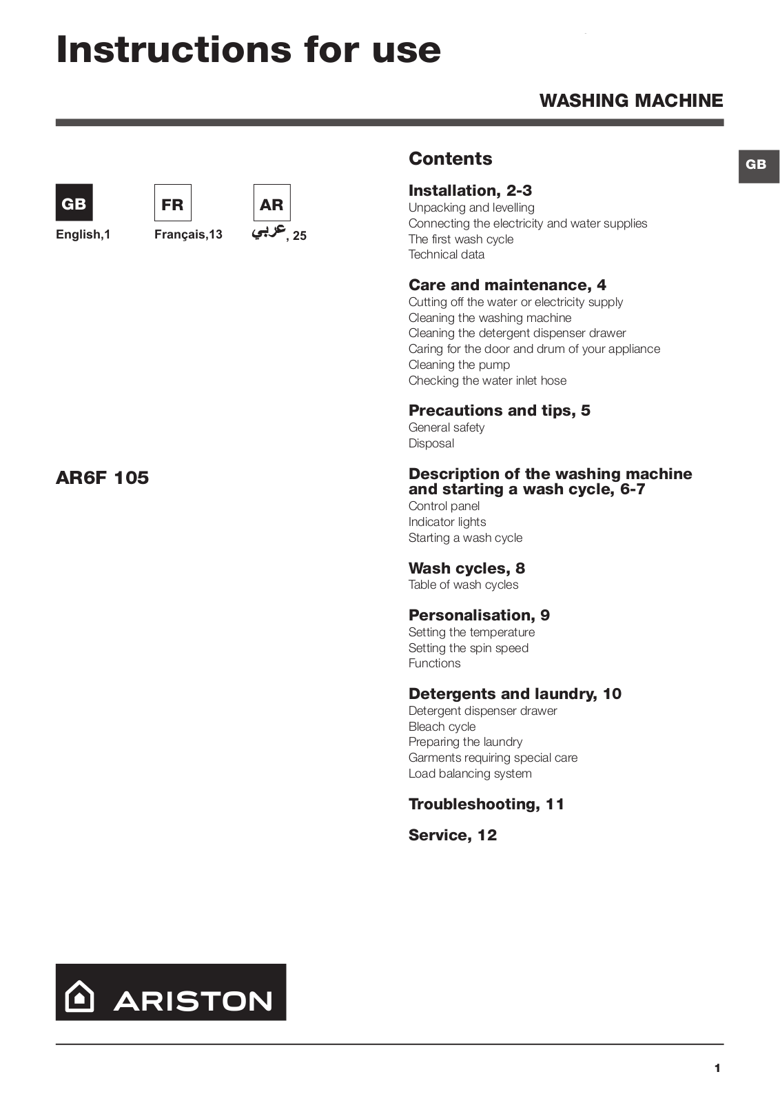 ARISTON AR6F 105 EX.M User Manual