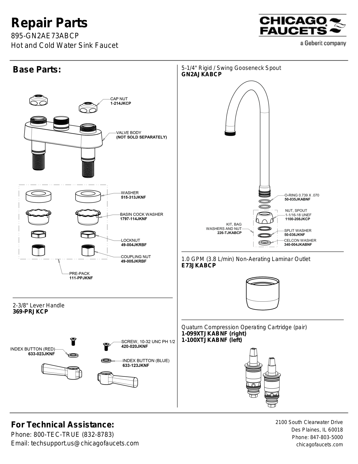 Chicago Faucet 895-GN2AE73AB Parts List