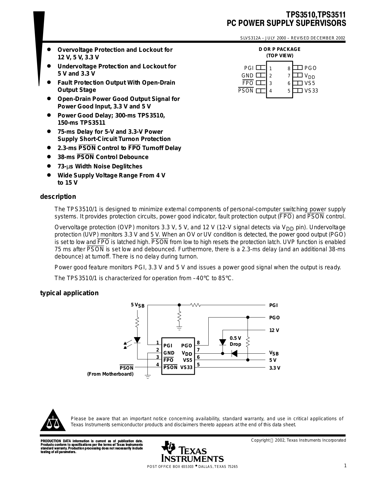 Datasheet TPS3510DR Specification - ManualMachine.com