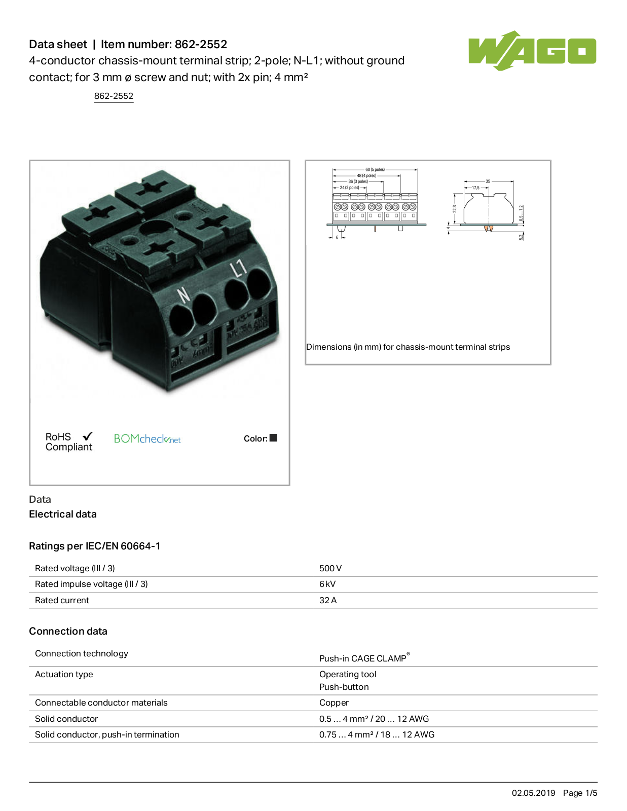 Wago 862-2552 Data Sheet