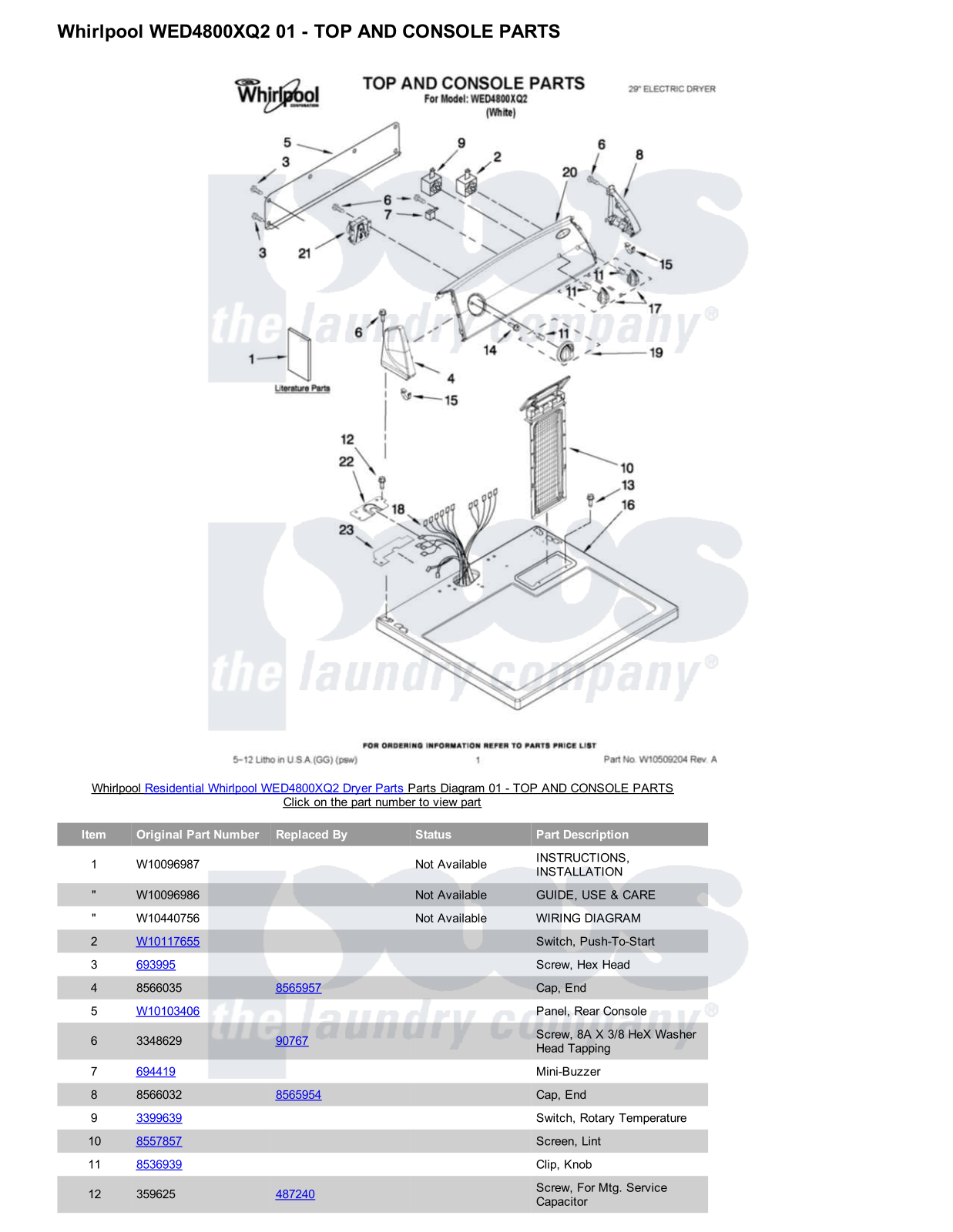 Whirlpool WED4800XQ2 Parts Diagram