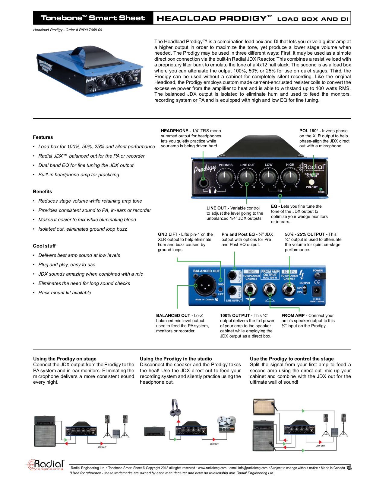 Radial Engineering Head Load Prodigy User Manual