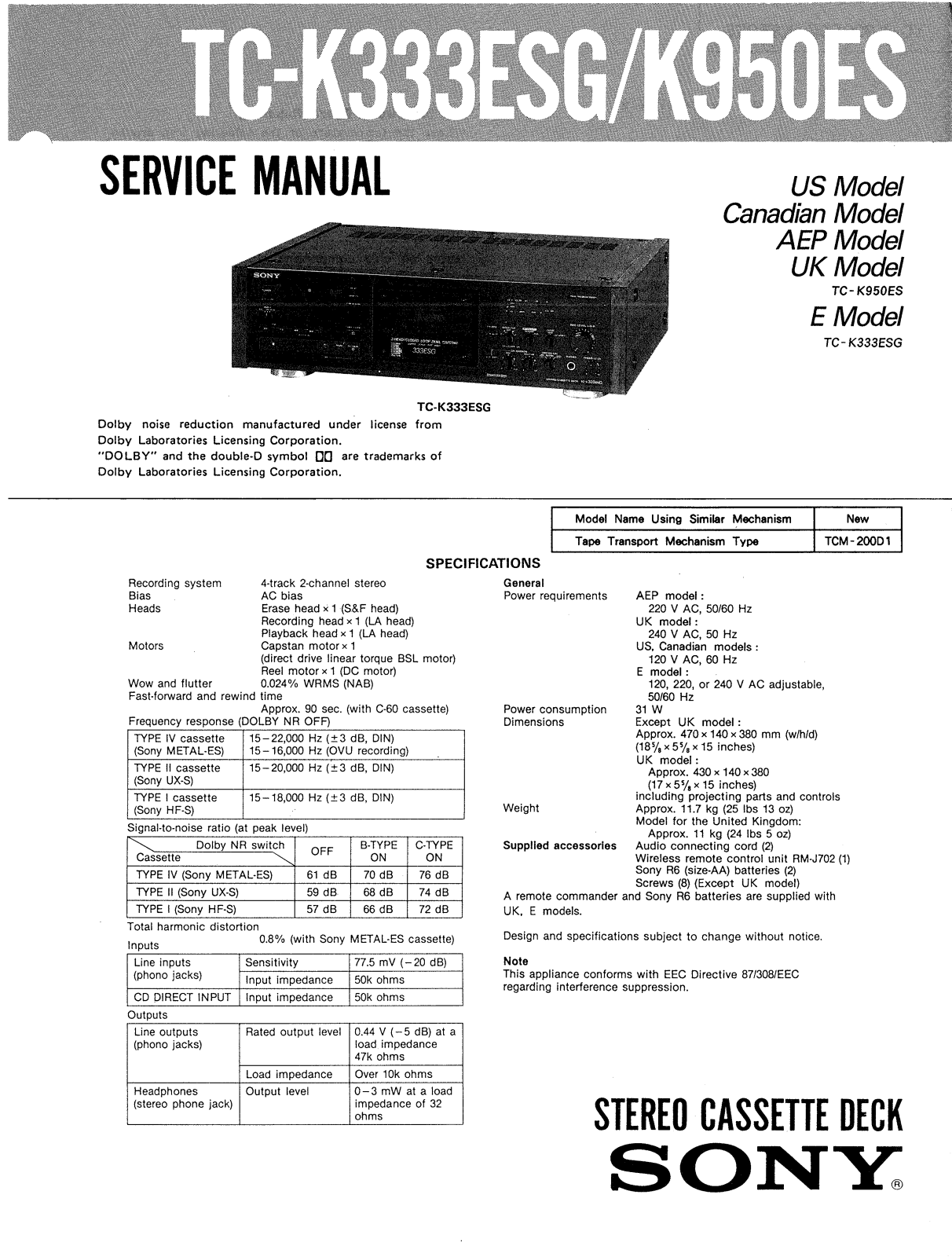 Sony TCK-333-ESG Service manual