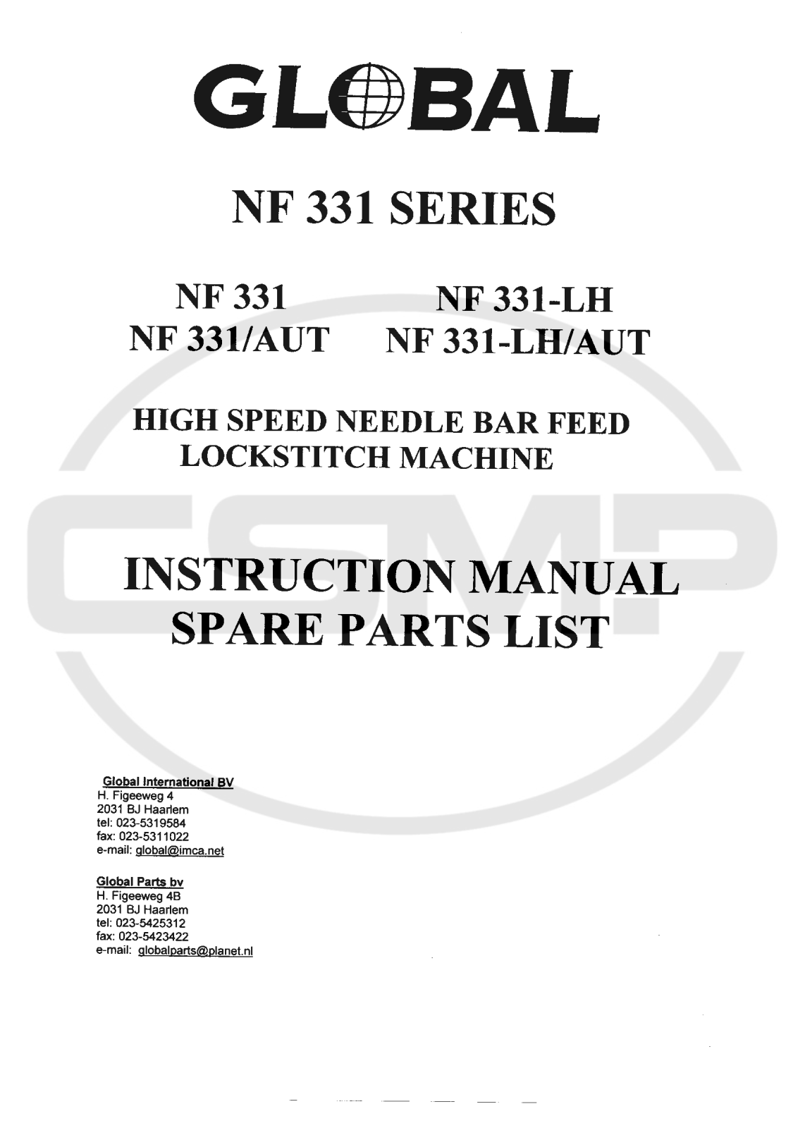 Global NF331, NF331/AUT, NF331LH, NF331-LH/AUT Parts Book