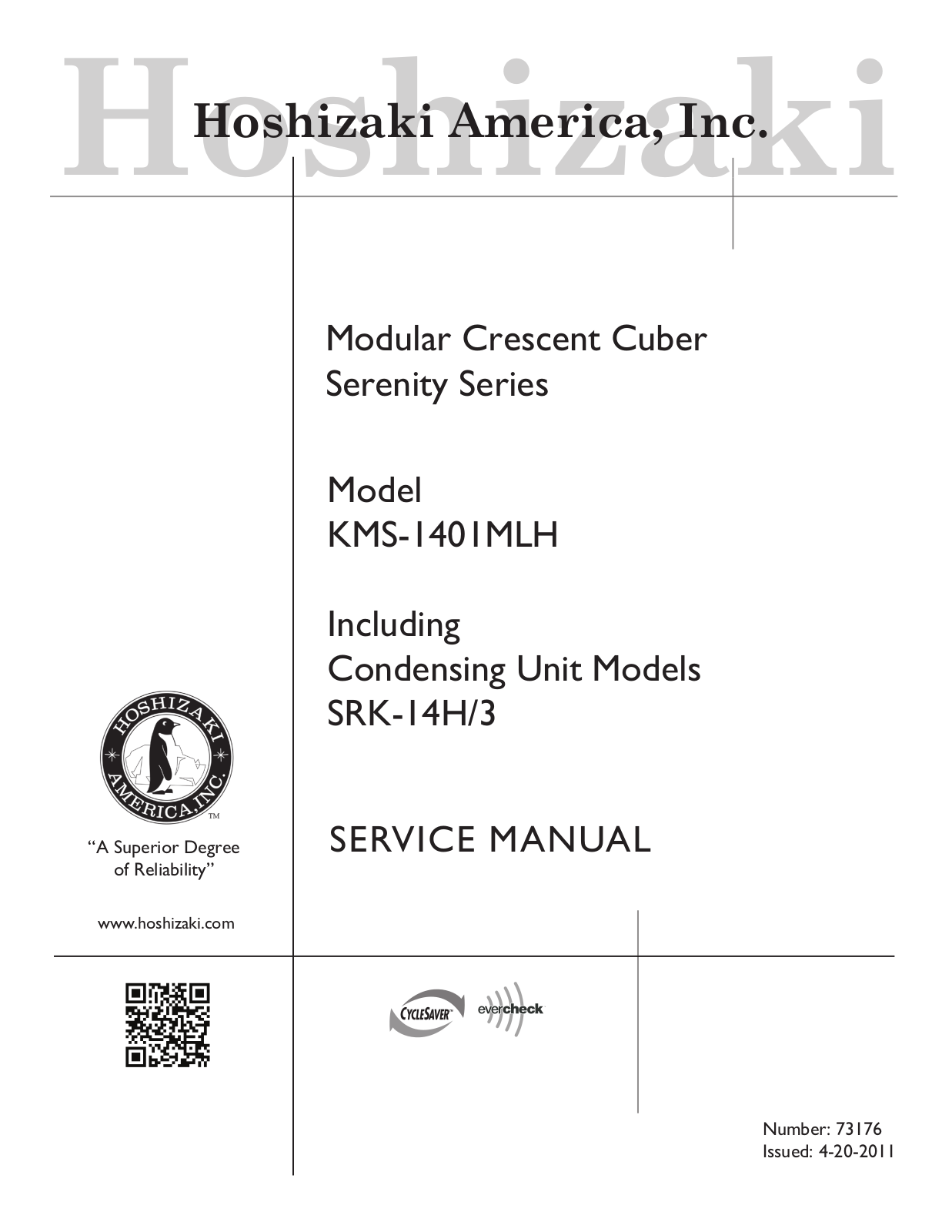 Hoshizaki America KMS-1401MLH Service Manual