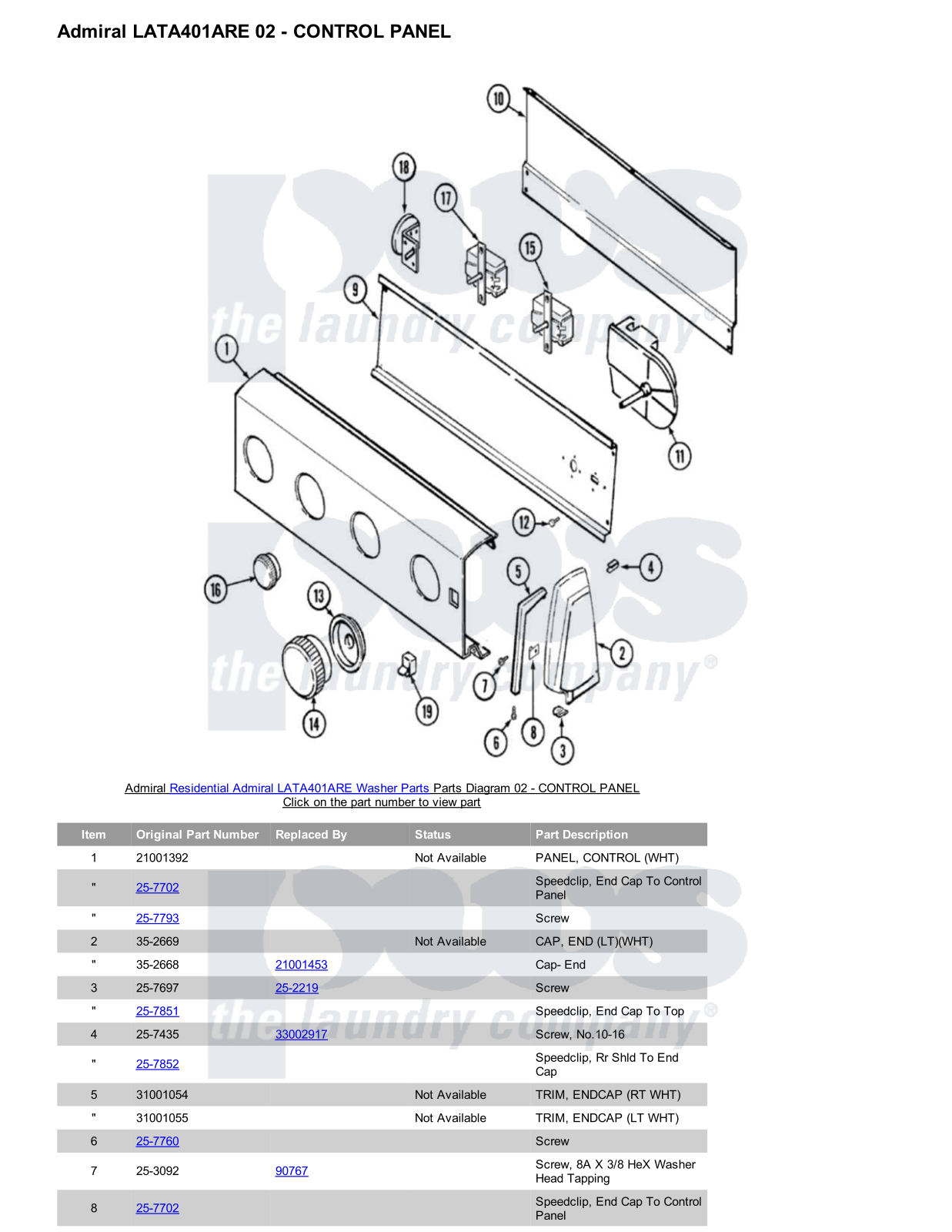 Admiral LATA401ARE Parts Diagram