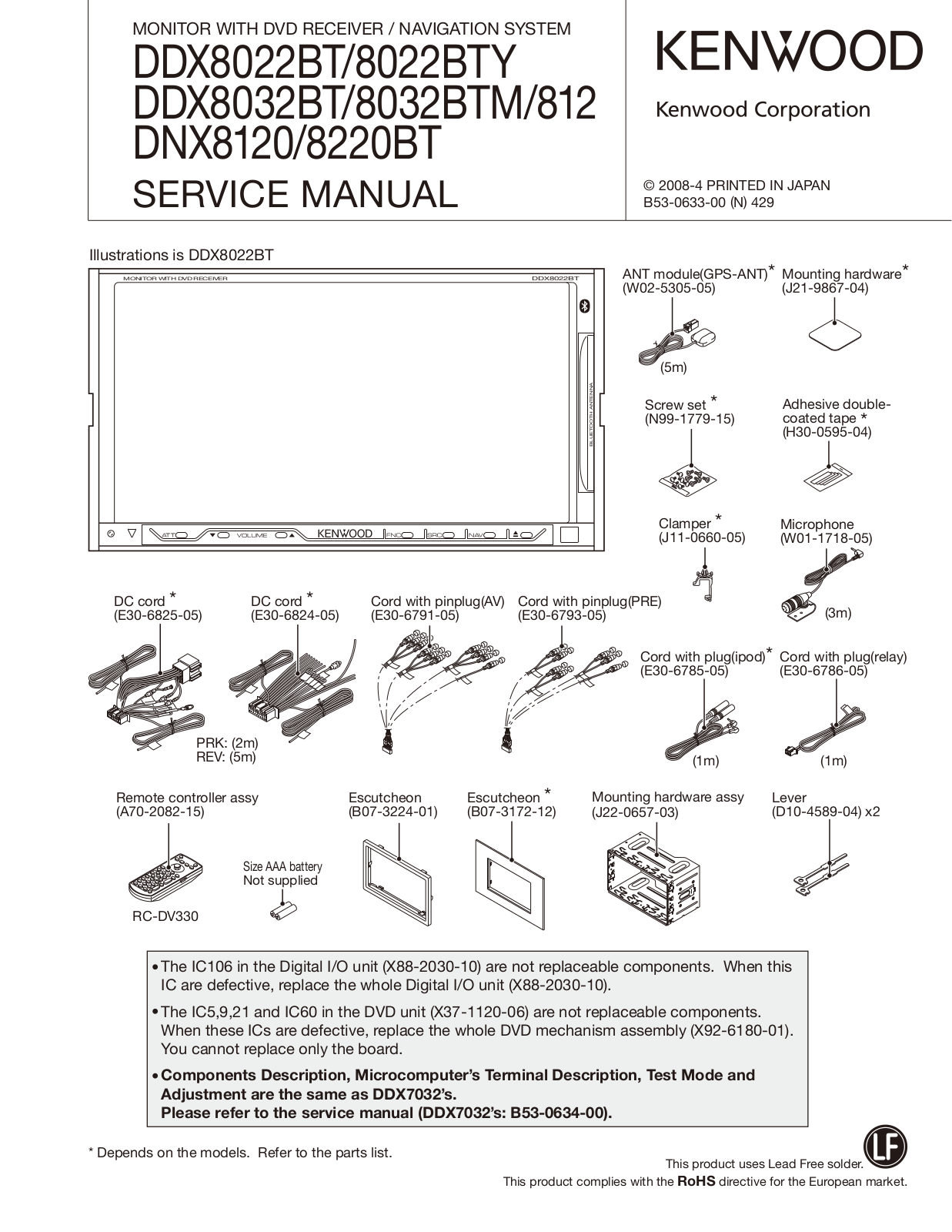 Kenwood DNX-8220-BT Service Manual