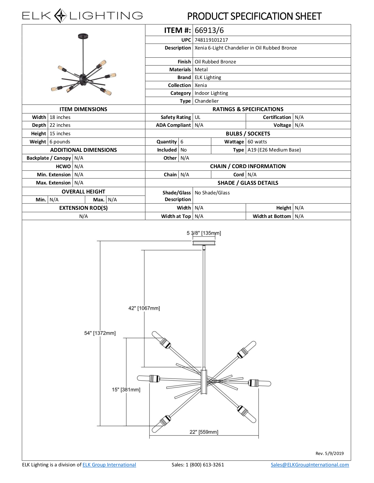 ELK Lighting 669136 Specifications - ManualMachine.com