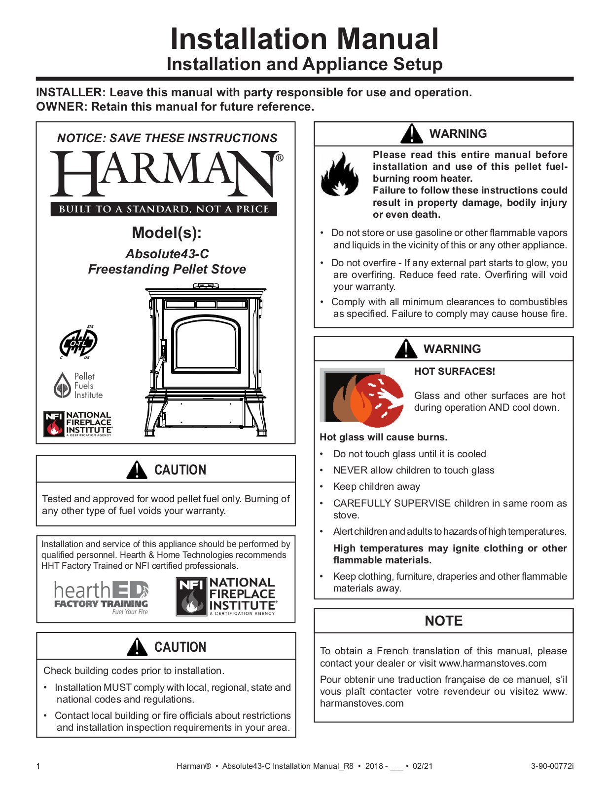 Harman Absolute43-C Installation Manual