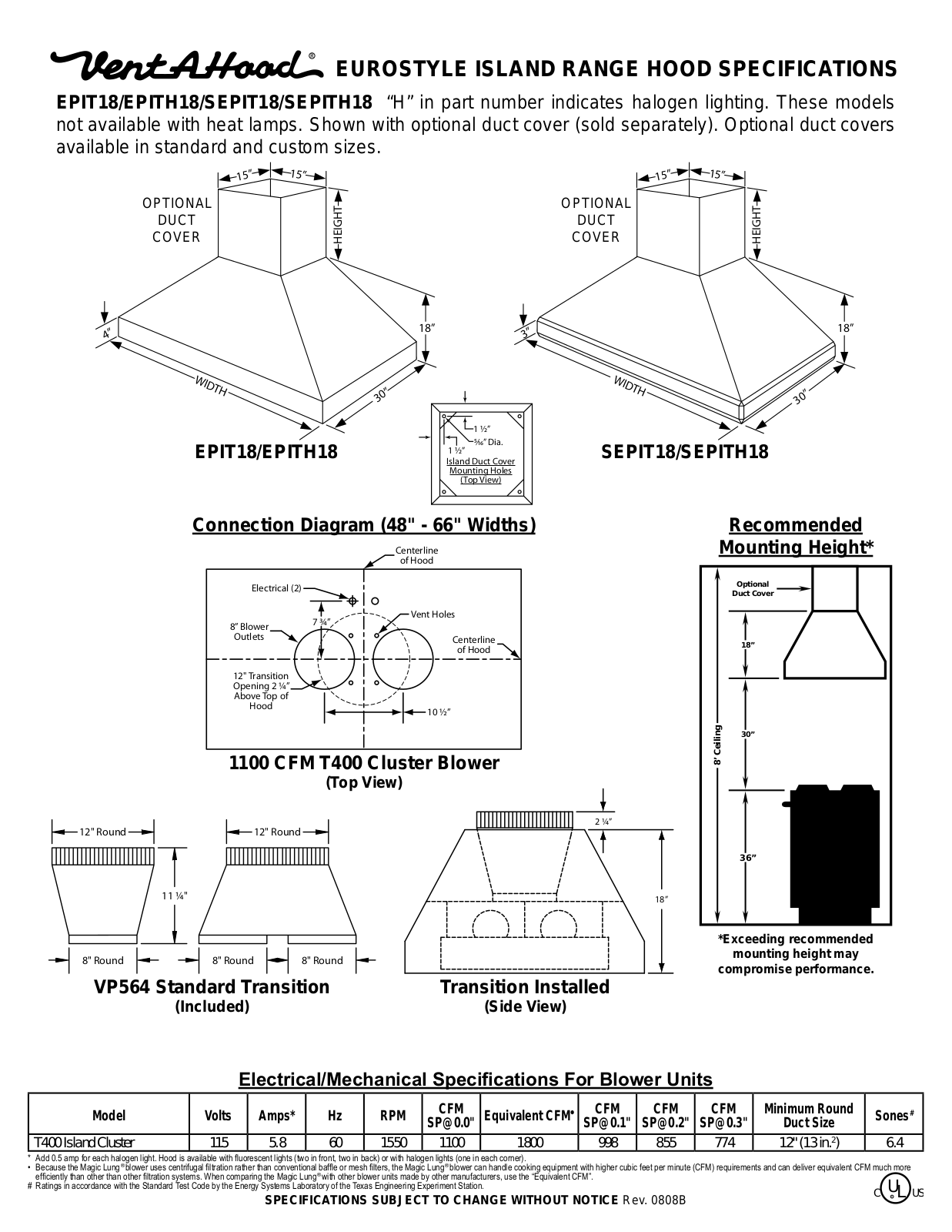 Vent-a-hood EPITH18448SS Specsheet