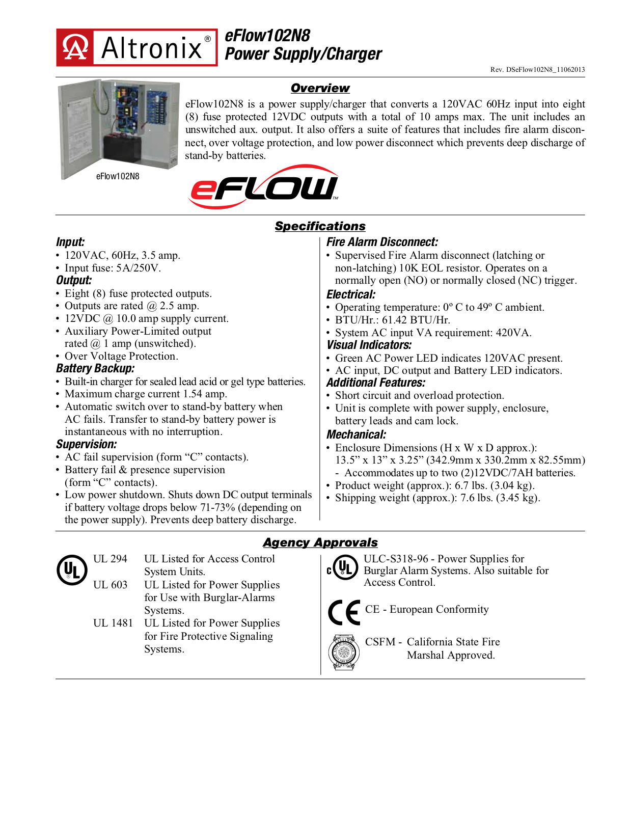 Altronix eFlow102N8 Specsheet