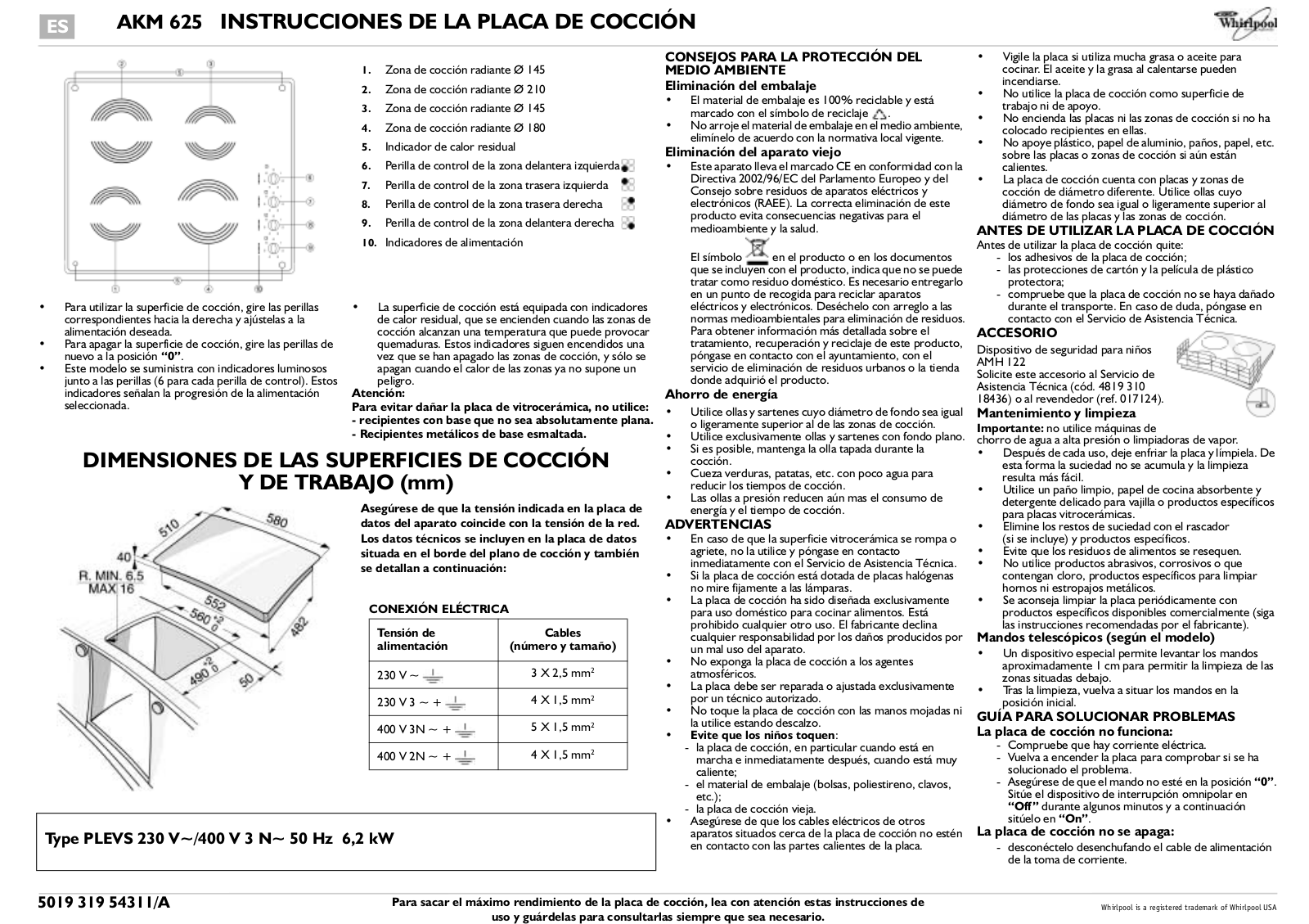 Whirlpool AKM 625/IX, AKM 625/WH INSTRUCTION FOR USE