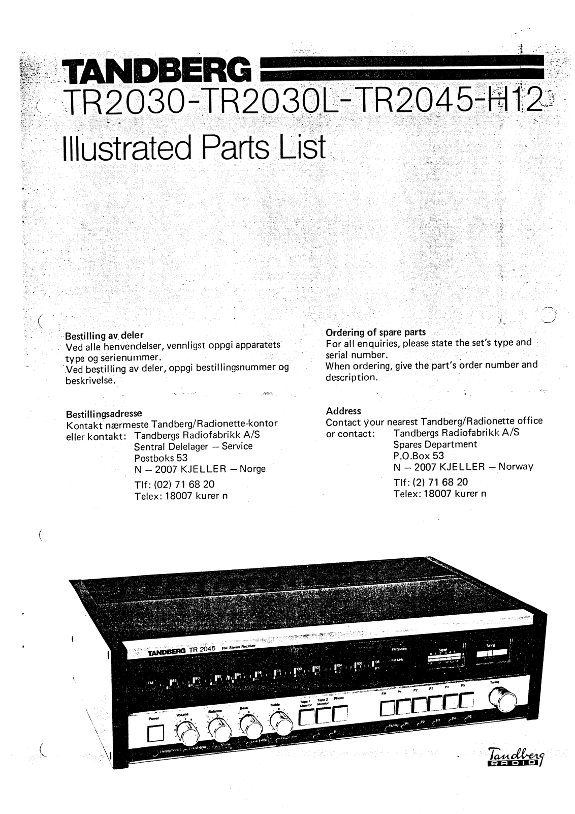 Tandberg TR-2030, TR-2030-L Service manual