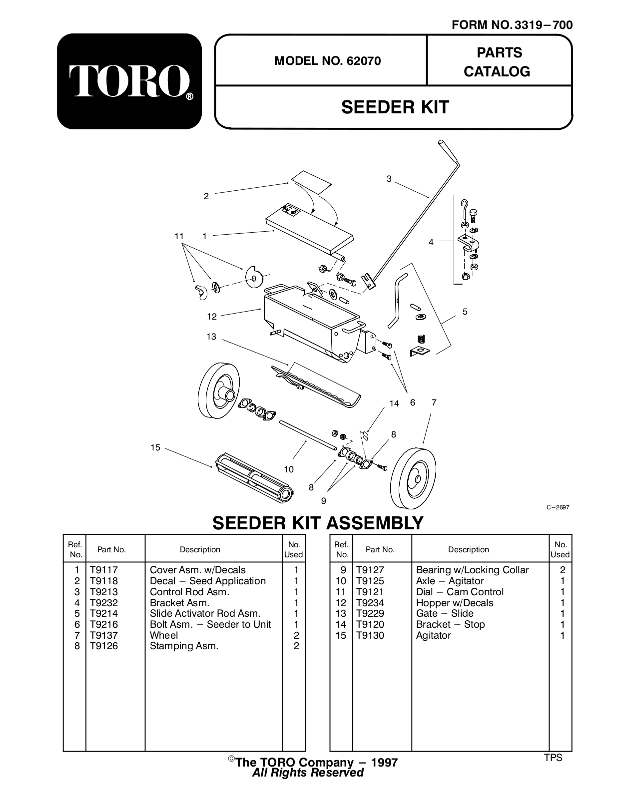 Toro 62070 Parts Catalogue