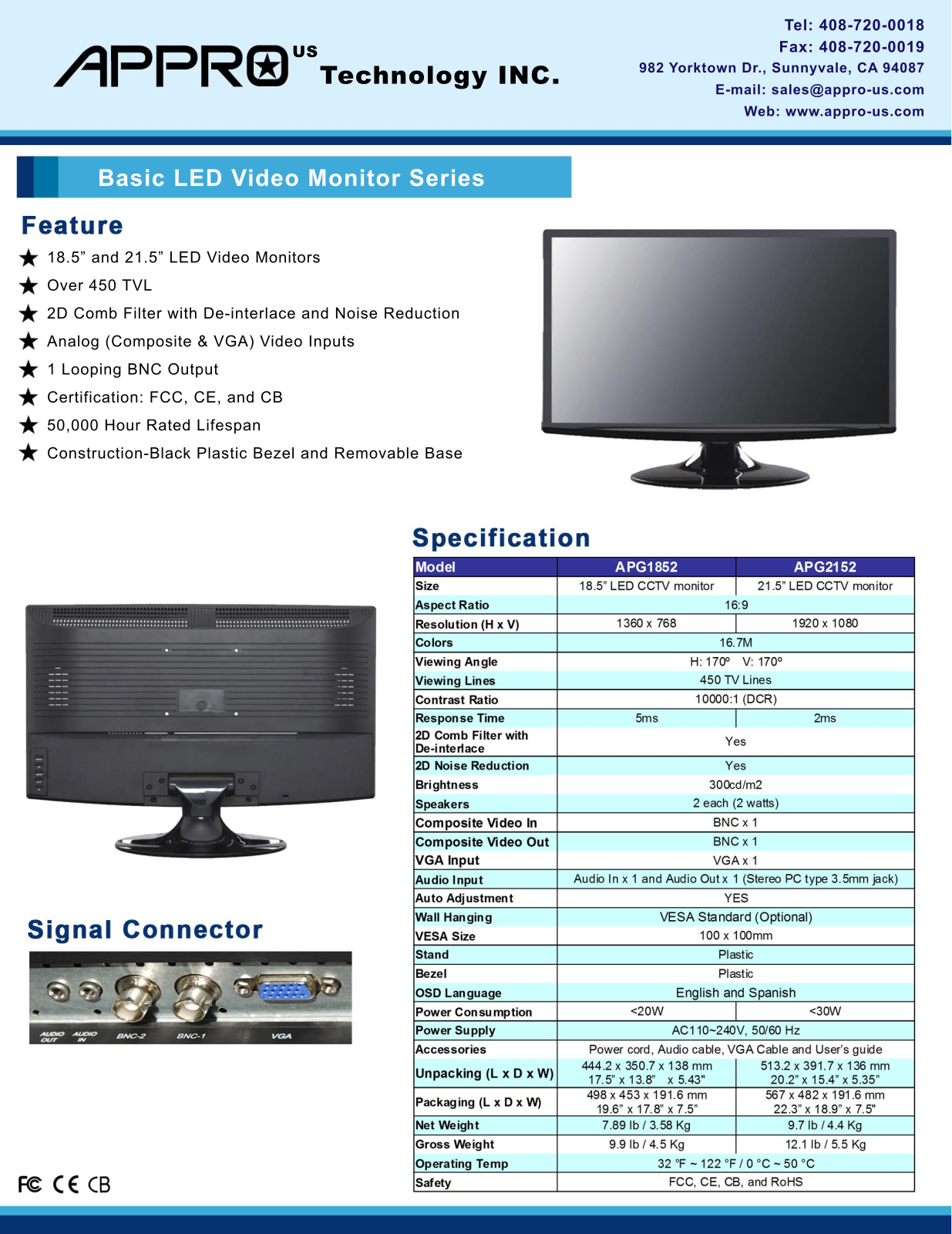 Appro APG1852, APG2152 Specsheet