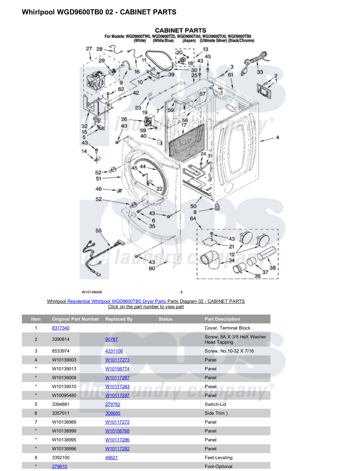 Whirlpool WGD9600TB0 Parts Diagram