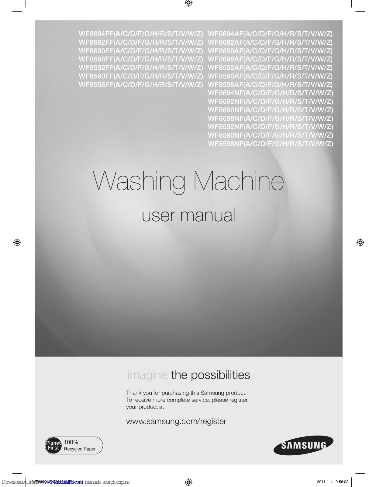 Samsung WF8592FF, WF8692FF, WF8590FF, WF8598FF, WF8694AF User Manual