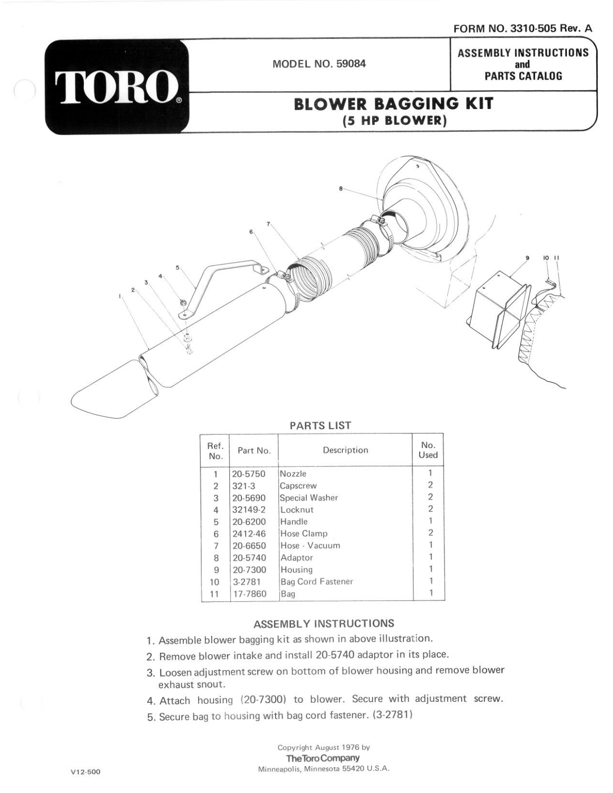 Toro 59084 Parts Catalogue