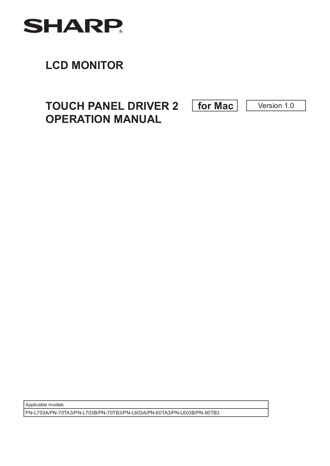 Sharp PN-60TA3, PN-60TB3, PN-70TA3, PN-L603A, PN-L603B User Manual