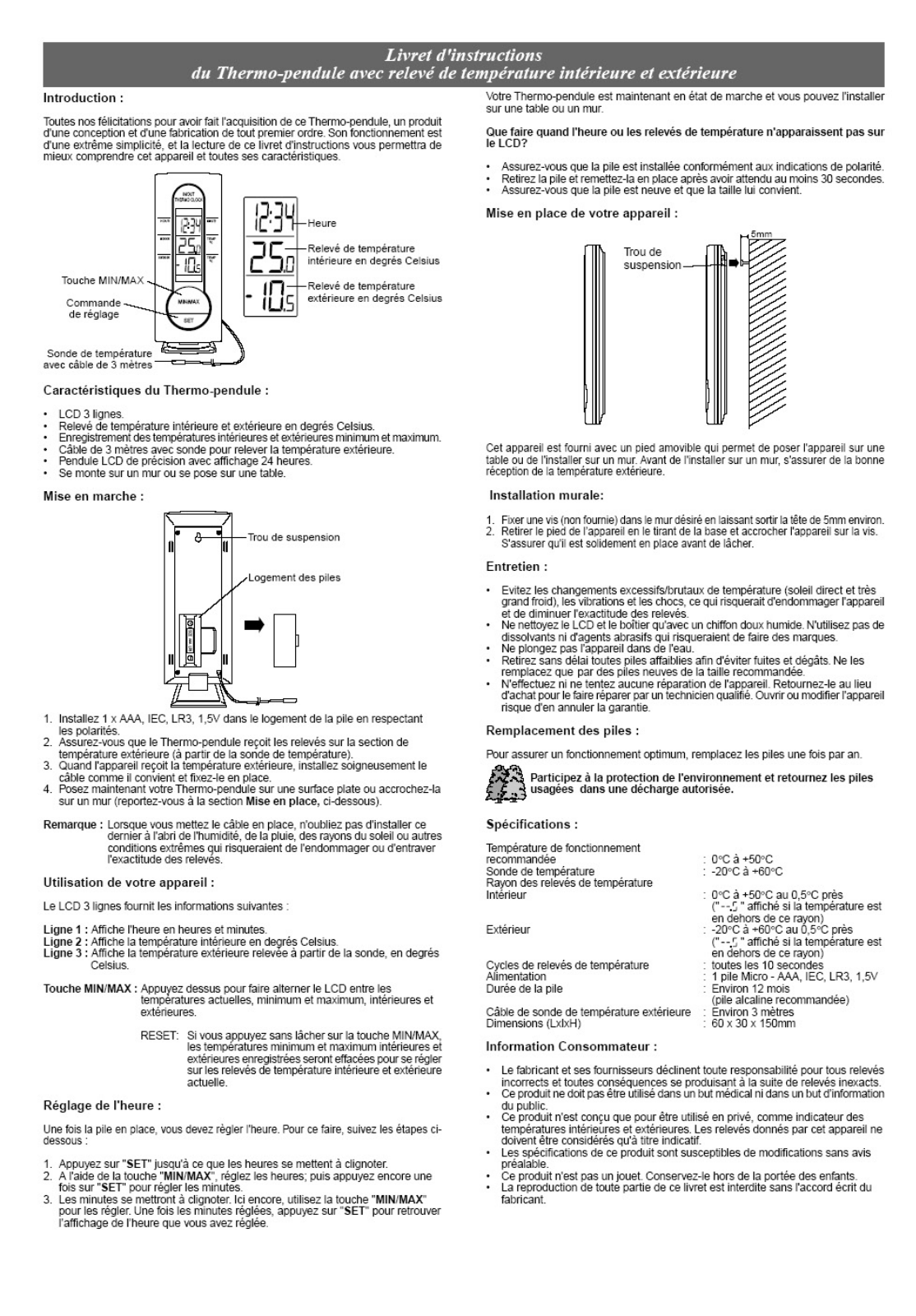 LA CROSSE TECHNOLOGY WS7033 User Manual