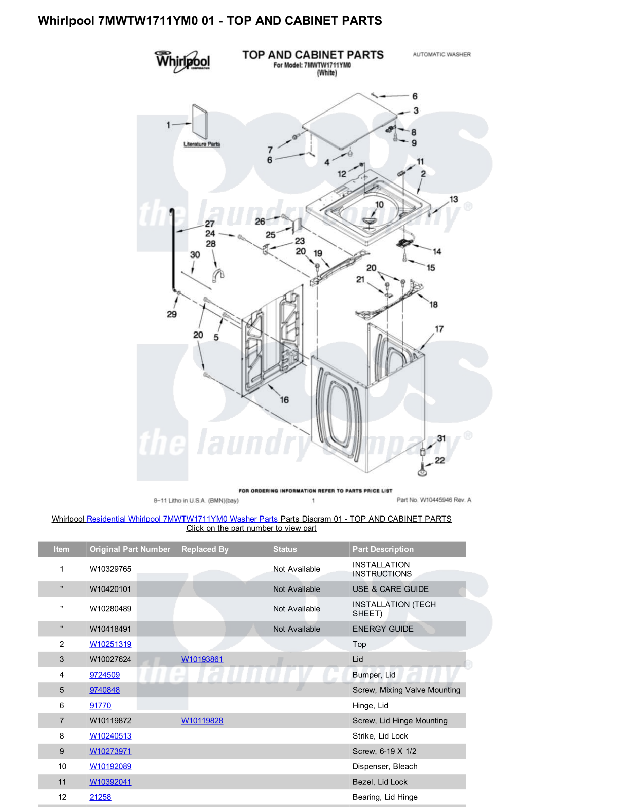 Whirlpool 7MWTW1711YM0 Parts Diagram