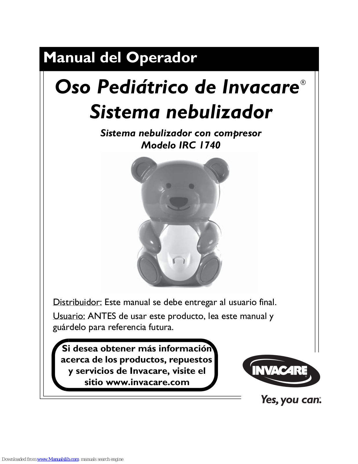 Invacare Oso Pediátrico IRC 1740 Manual Del Operador