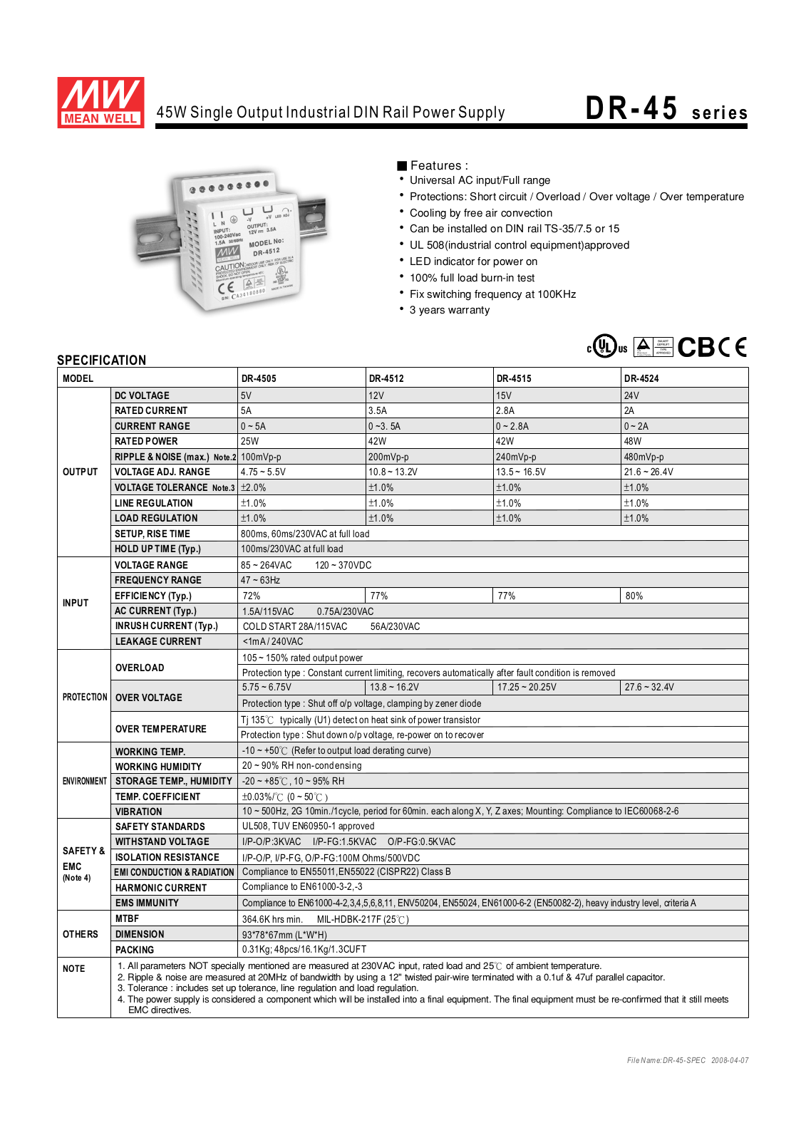 B&B Electronics DR-45 Datasheet