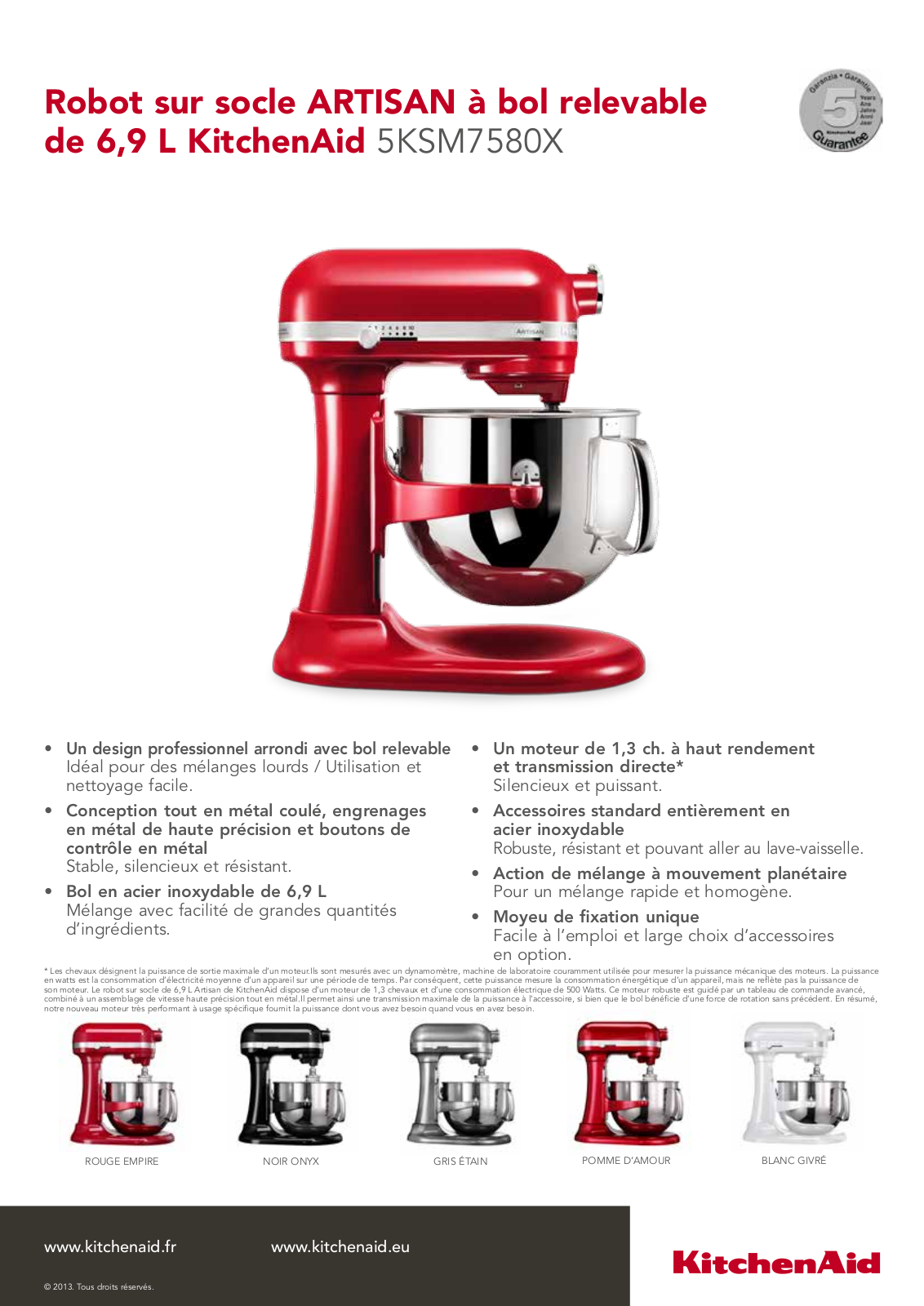 KitchenAid 5KSM7580X product sheet