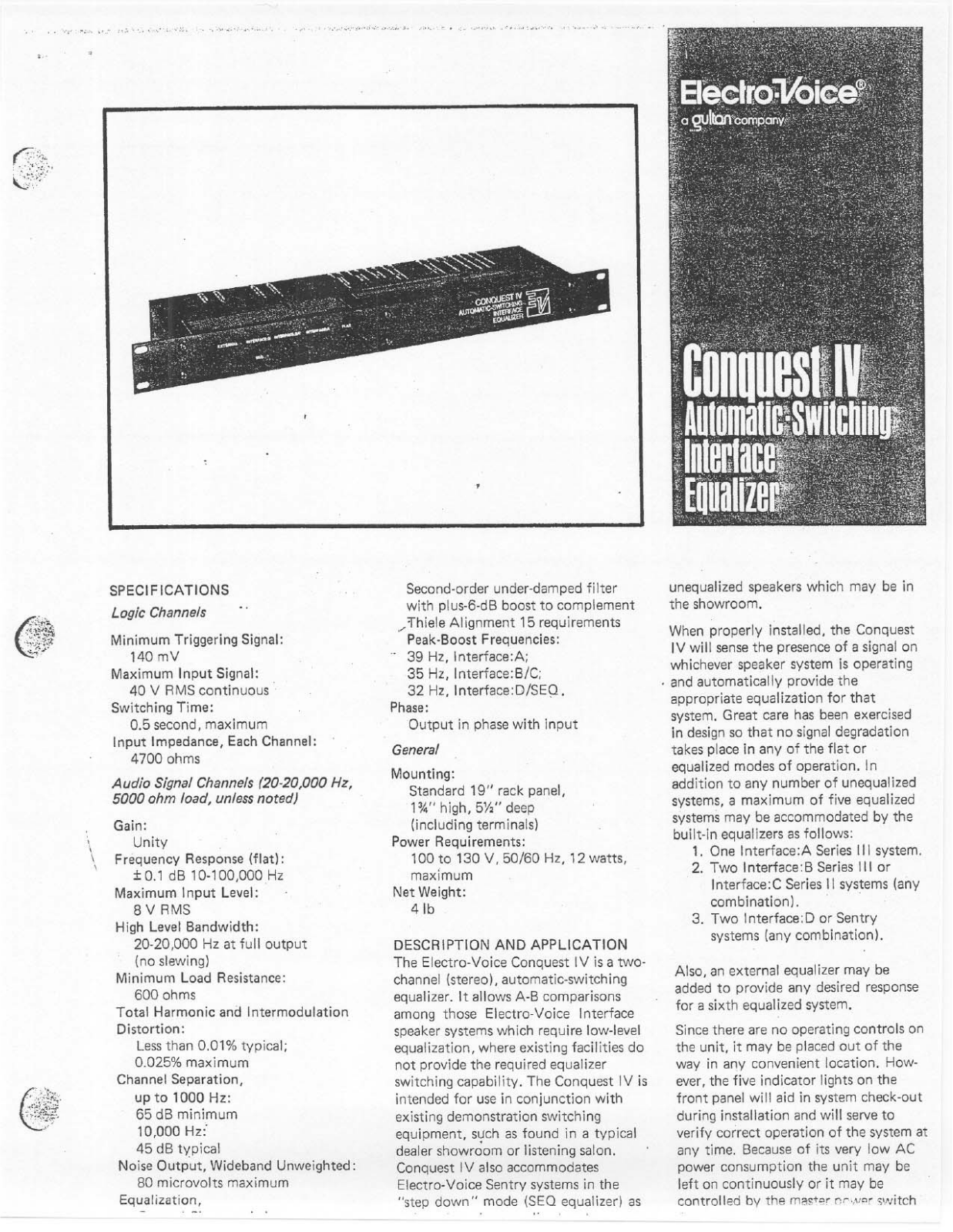 Electro-voice CONQUEST IV DATASHEET