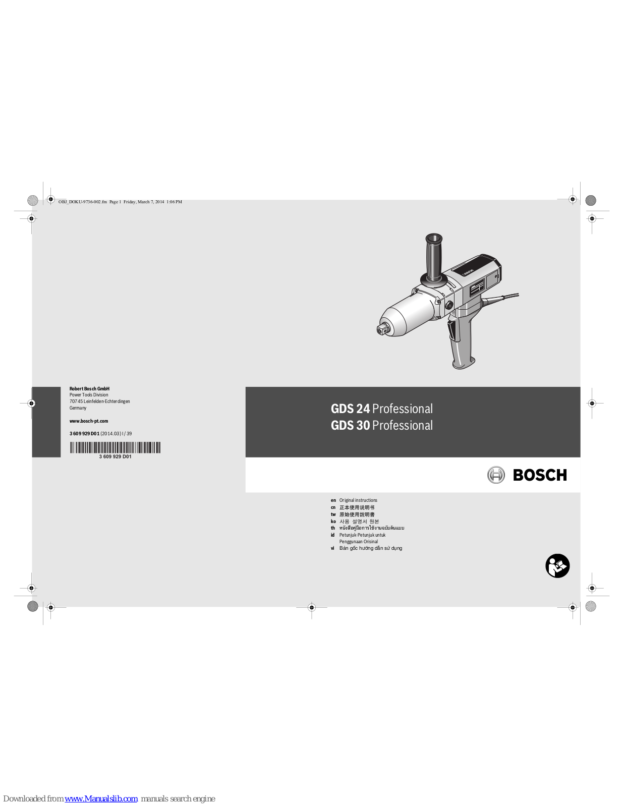 Bosch GDS 24 Professional, GDS 30 Professional Original Instructions Manual