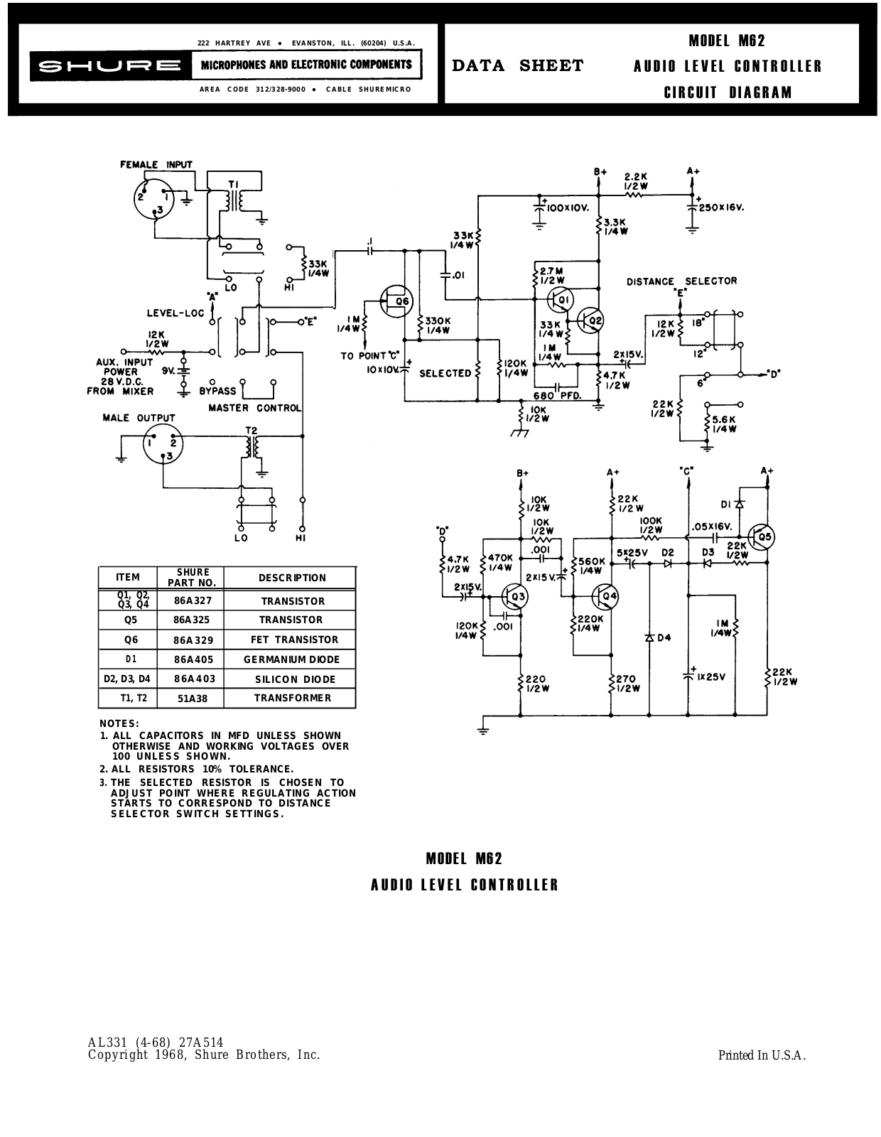 Shure m62 schematic