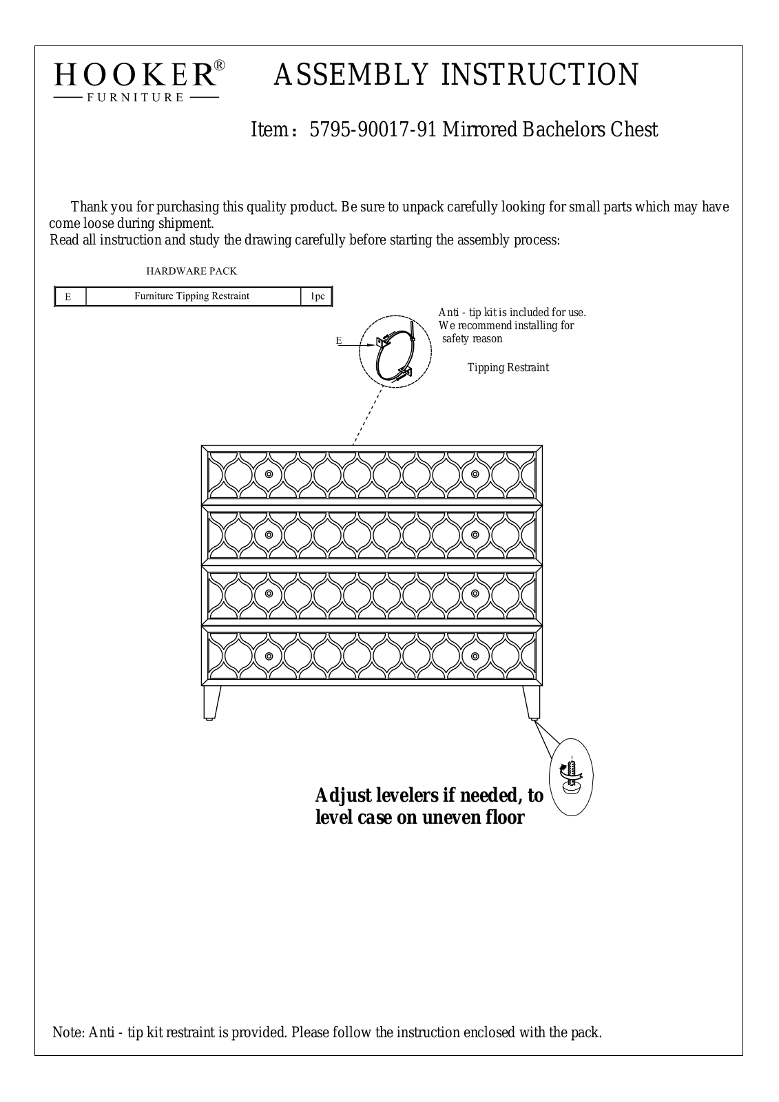 Hooker Furniture 57959001791 Assembly Guide