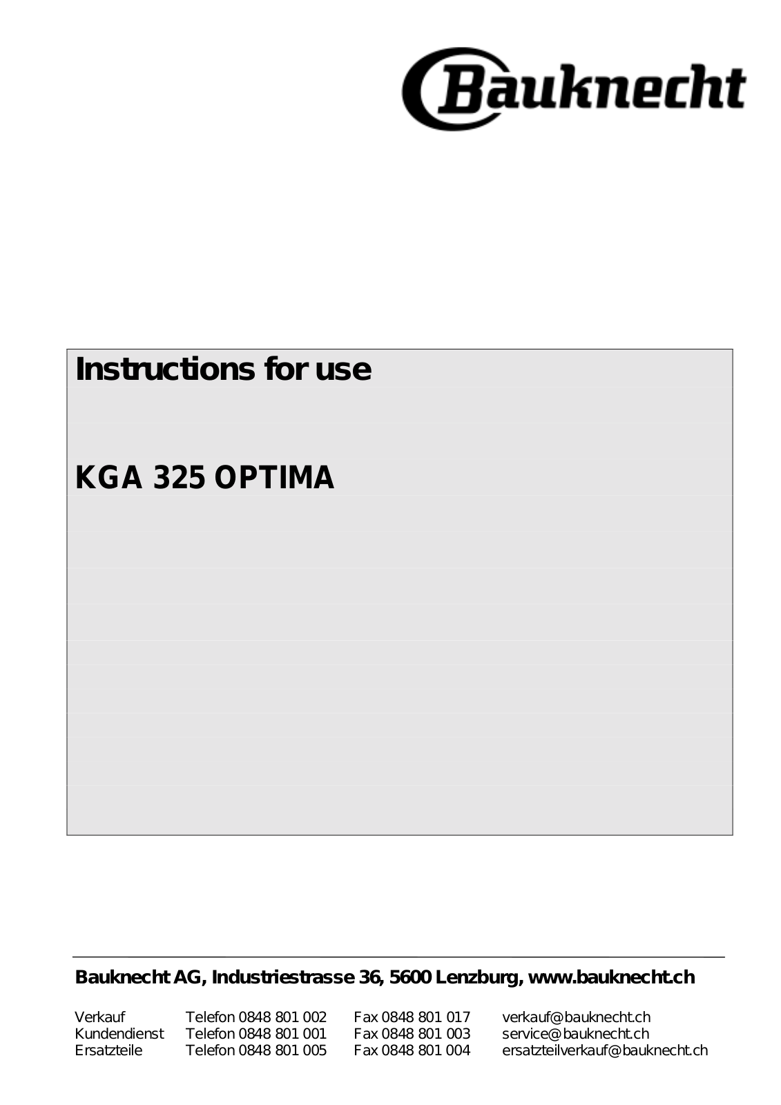 Bauknecht KGA 325 OPTIMA User Manual