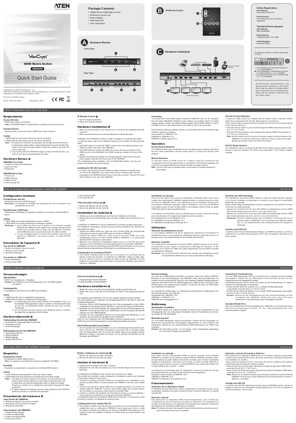 ATEN VanCryst VM0404H Quick Start Manual