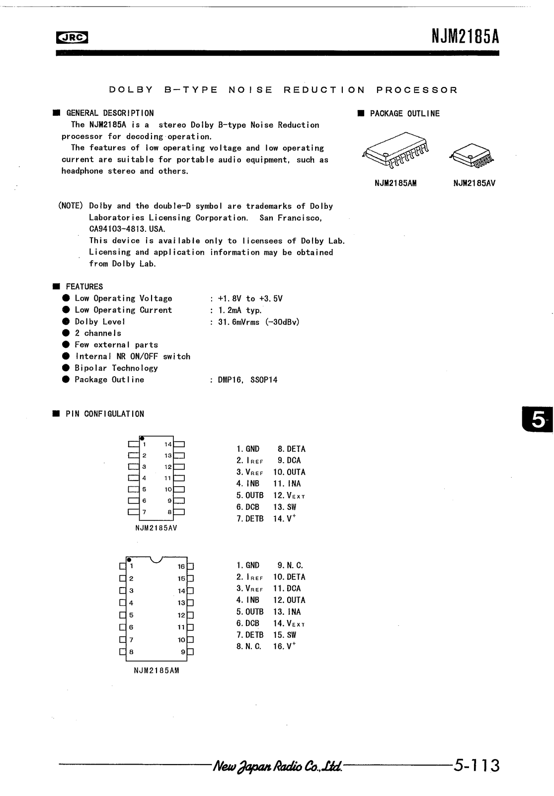 JRC NJM2185AV, NJM2185AM Datasheet