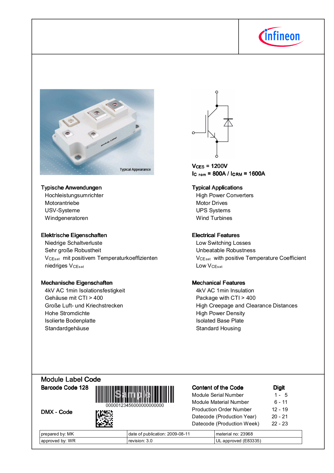 Infineon FZ800R12KE3 Data Sheet