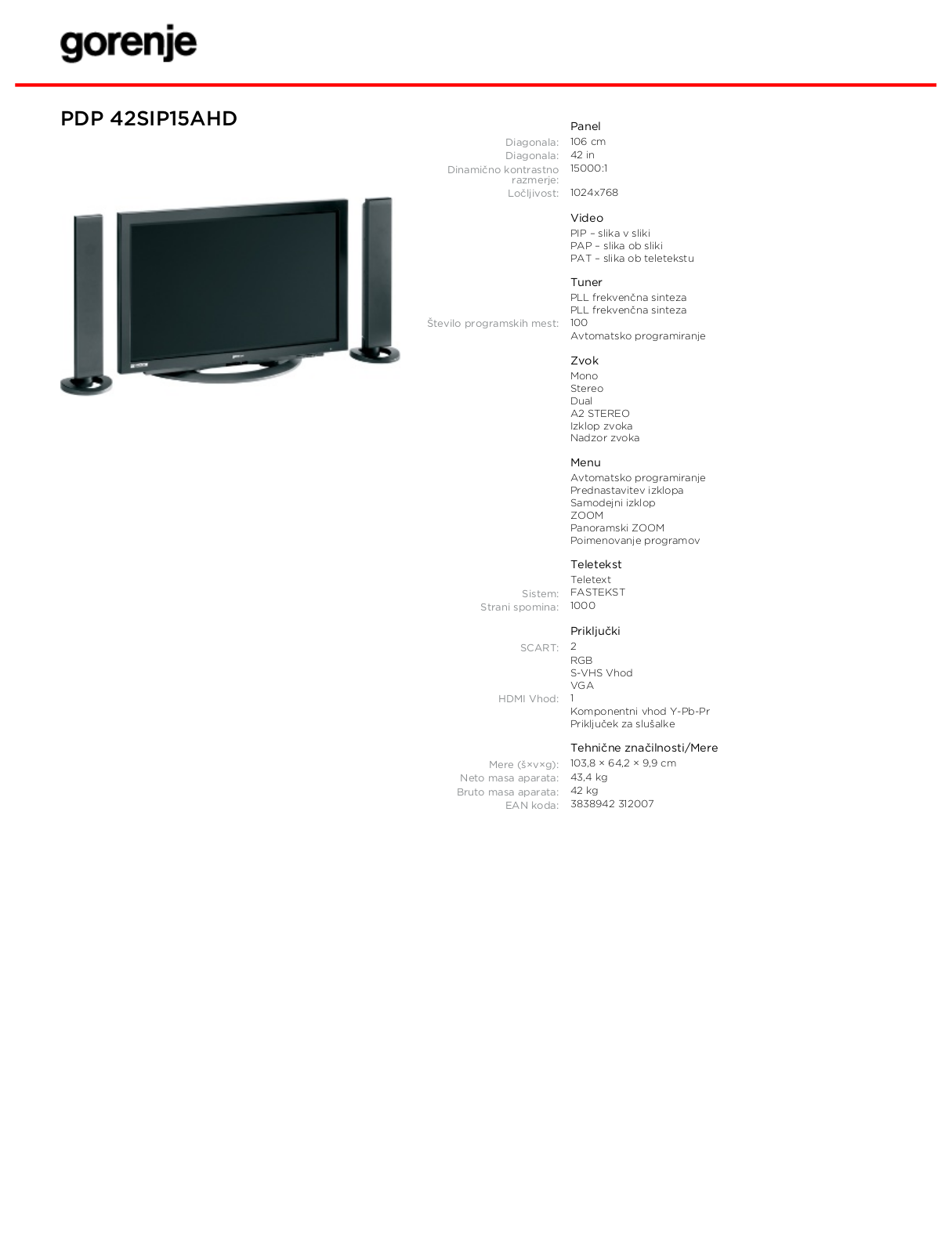 Gorenje 42SIP15AHD BROCHURE