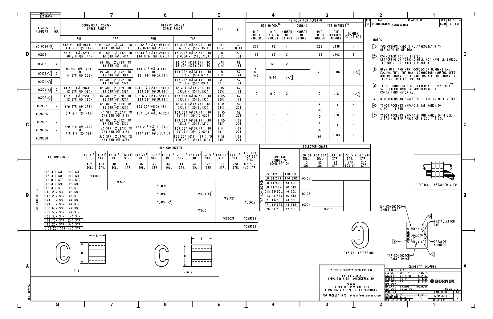 Burndy YC4C4 Data Sheet