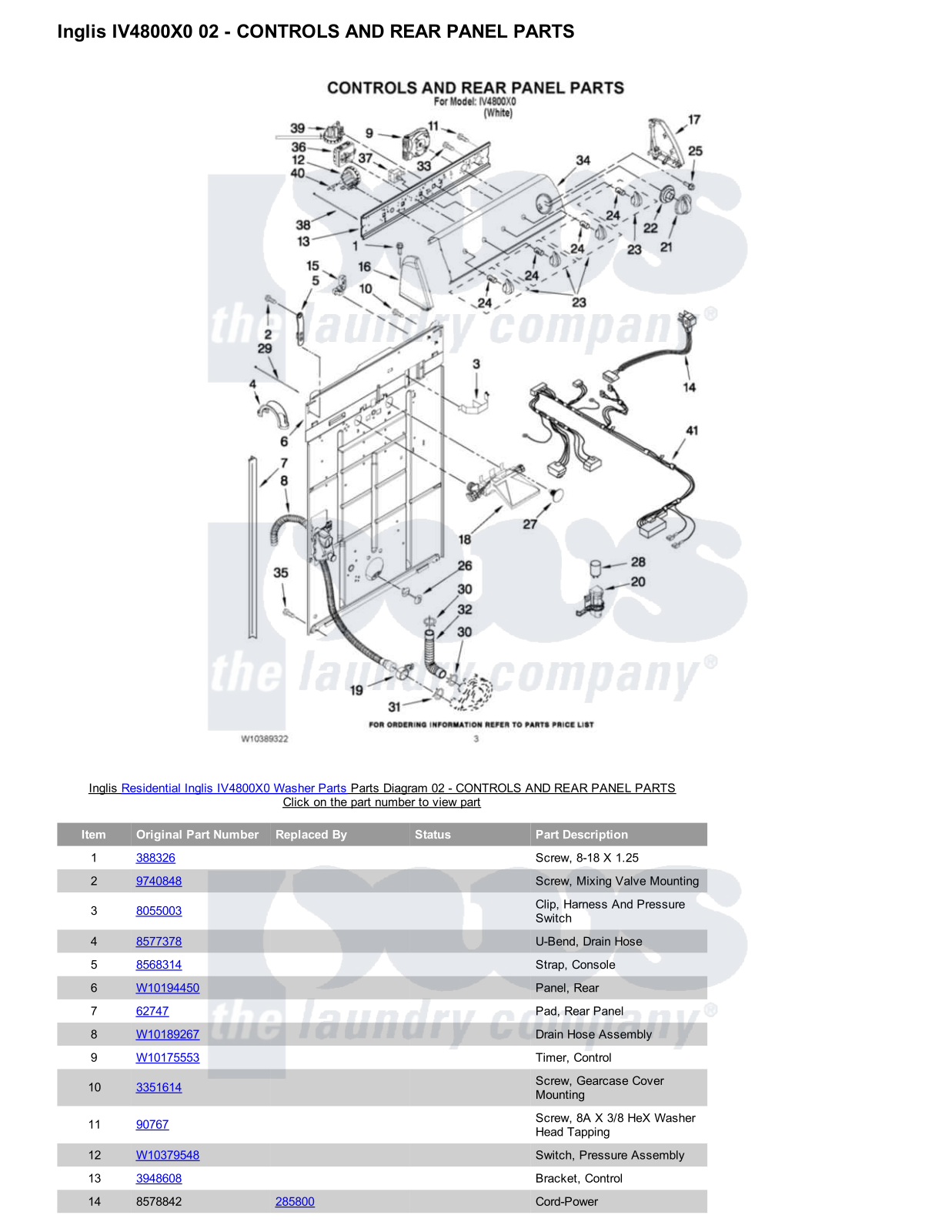 Inglis IV4800X0 Parts Diagram