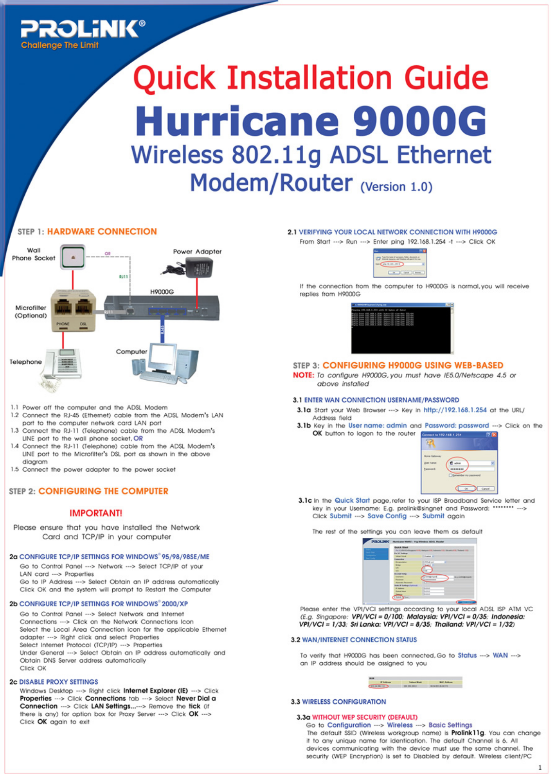 PROLiNK H9000G Quick Install Guide